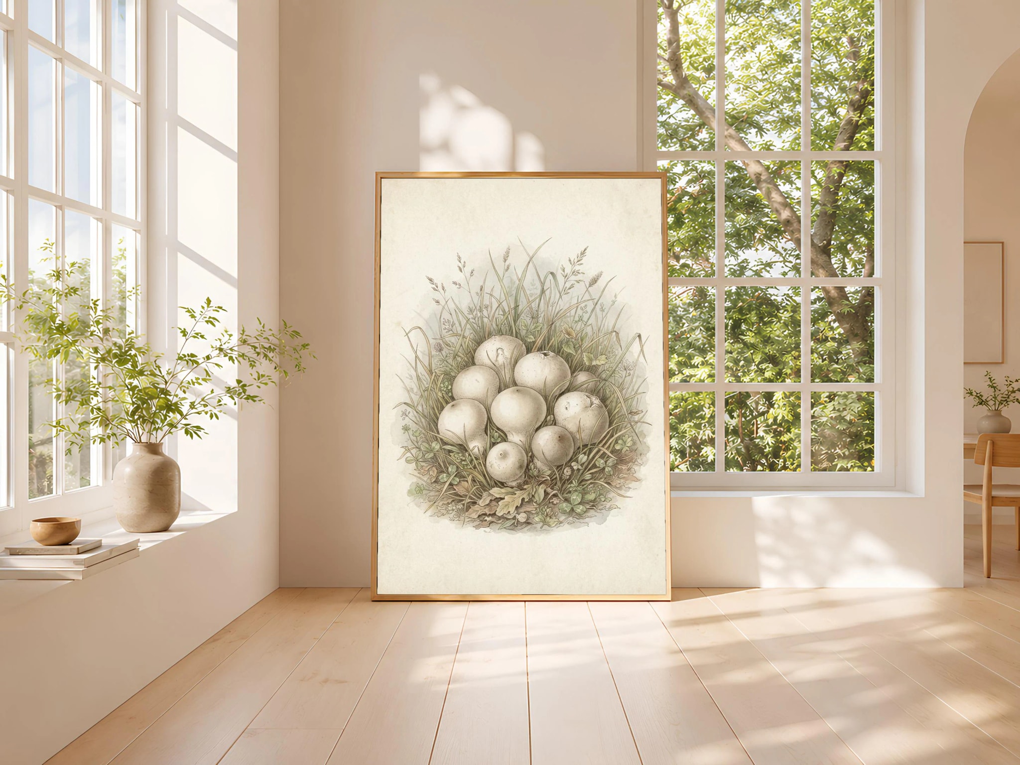 Puffball Mushroom Print, Vintage Botanical Poster, Cream Wall Art, Cottagecore Decor, Housewarming Gift – Calm Wall Art by Artsify thumbnail 3