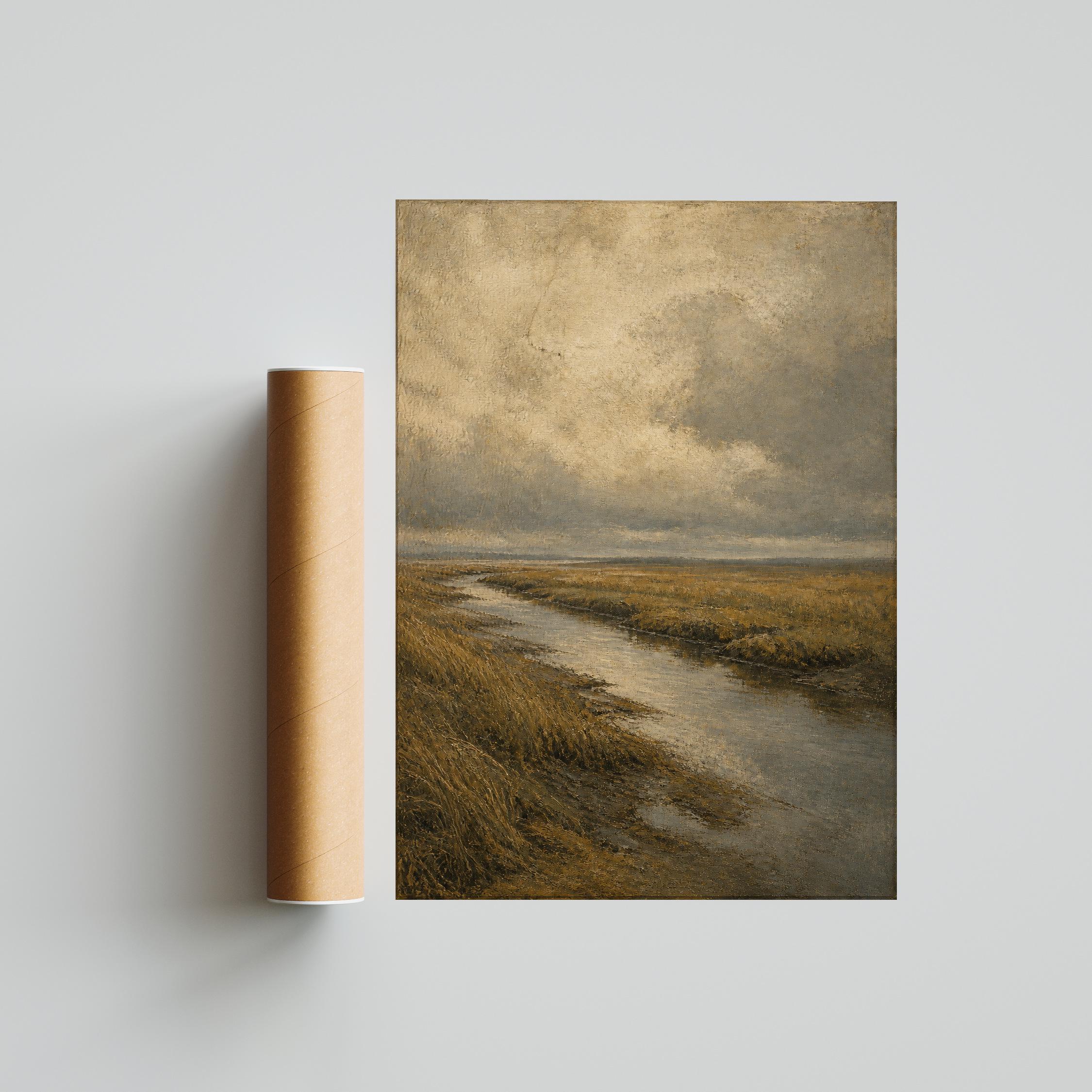 Salt Marsh Wall Art, Muted Coastal Oil Painting Print – Calm Wall Art by Artsify thumbnail 5