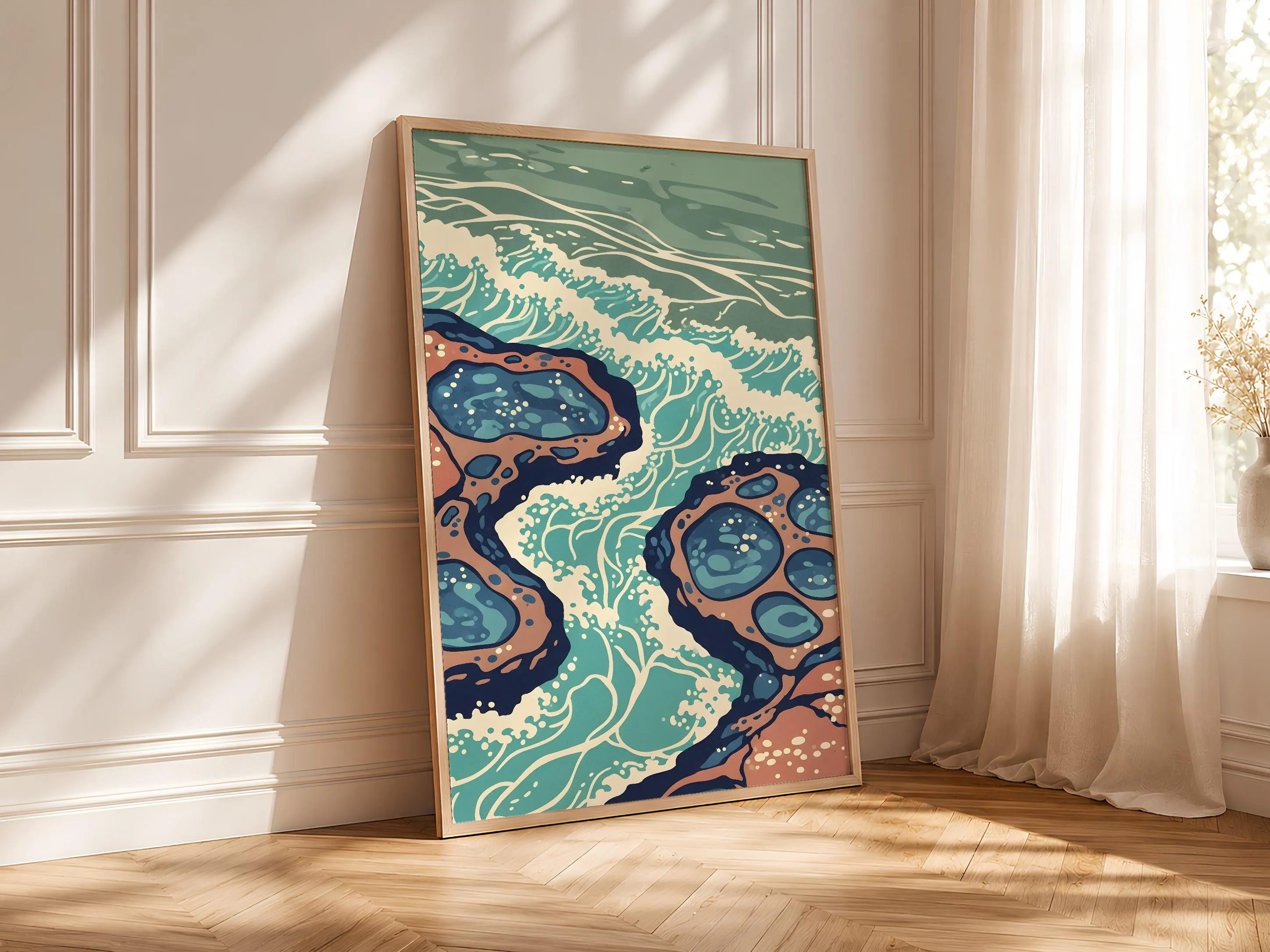 Japanese Wave Art Print, Ocean Tide Woodblock Style Poster, Coastal Zen Wall Art, Blue Home Decor, A1/A2/A3/A4, Housewarming Gift – Calm Wall Art by Artsify thumbnail 4
