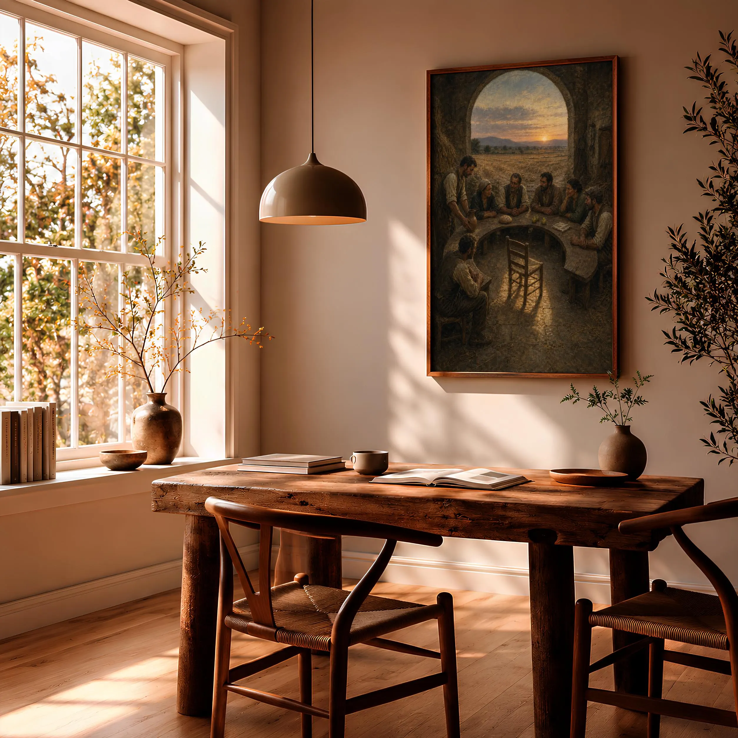 Harvest Supper Wall Art, Rustic Spiritual Dining Room Painting, Golden Hour Print – Calm Wall Art by Artsify thumbnail 2