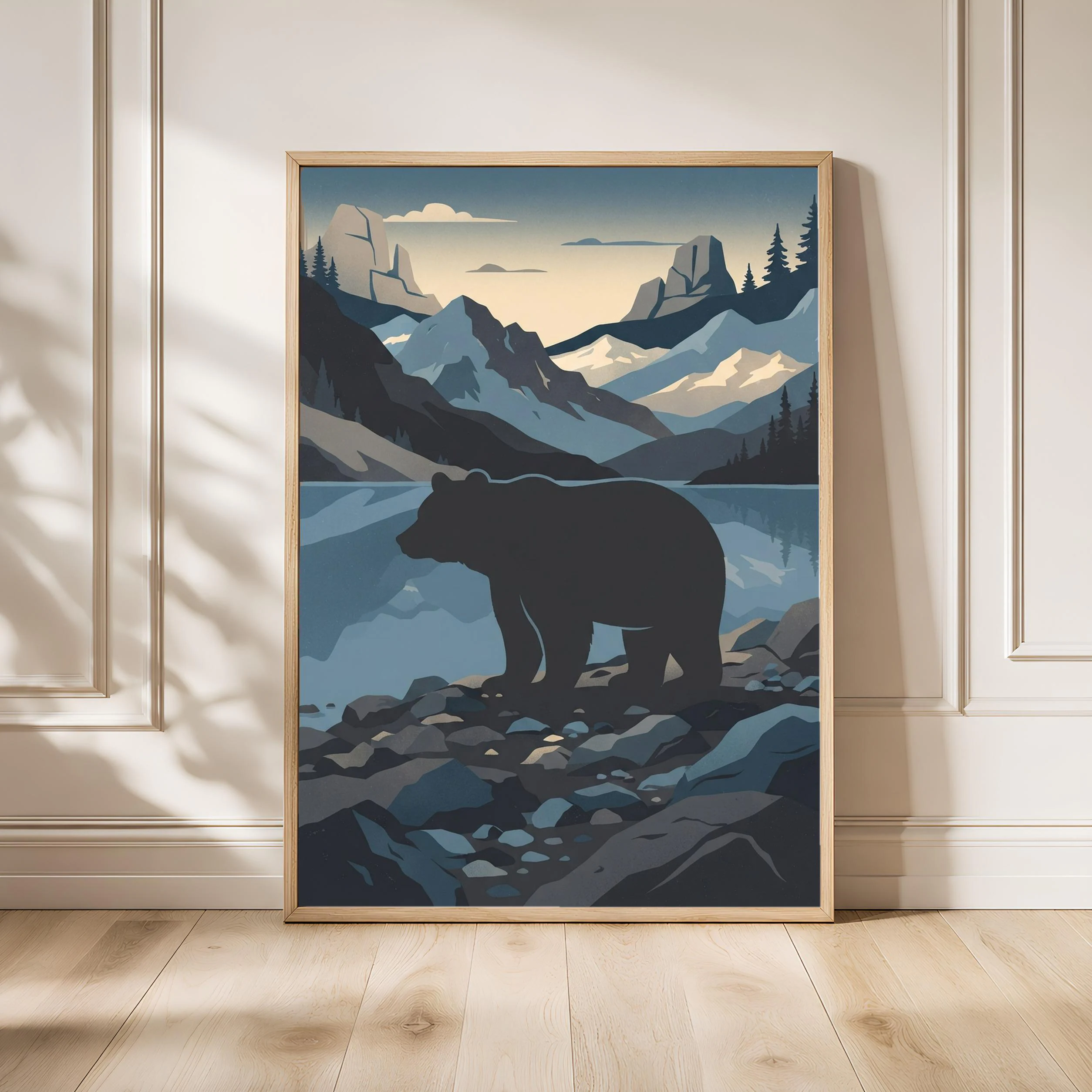 Vintage Bear Print, Retro Woodland Poster, Mountain Wall Art, Kids Room Decor, Housewarming Gift – Calm Wall Art by Artsify