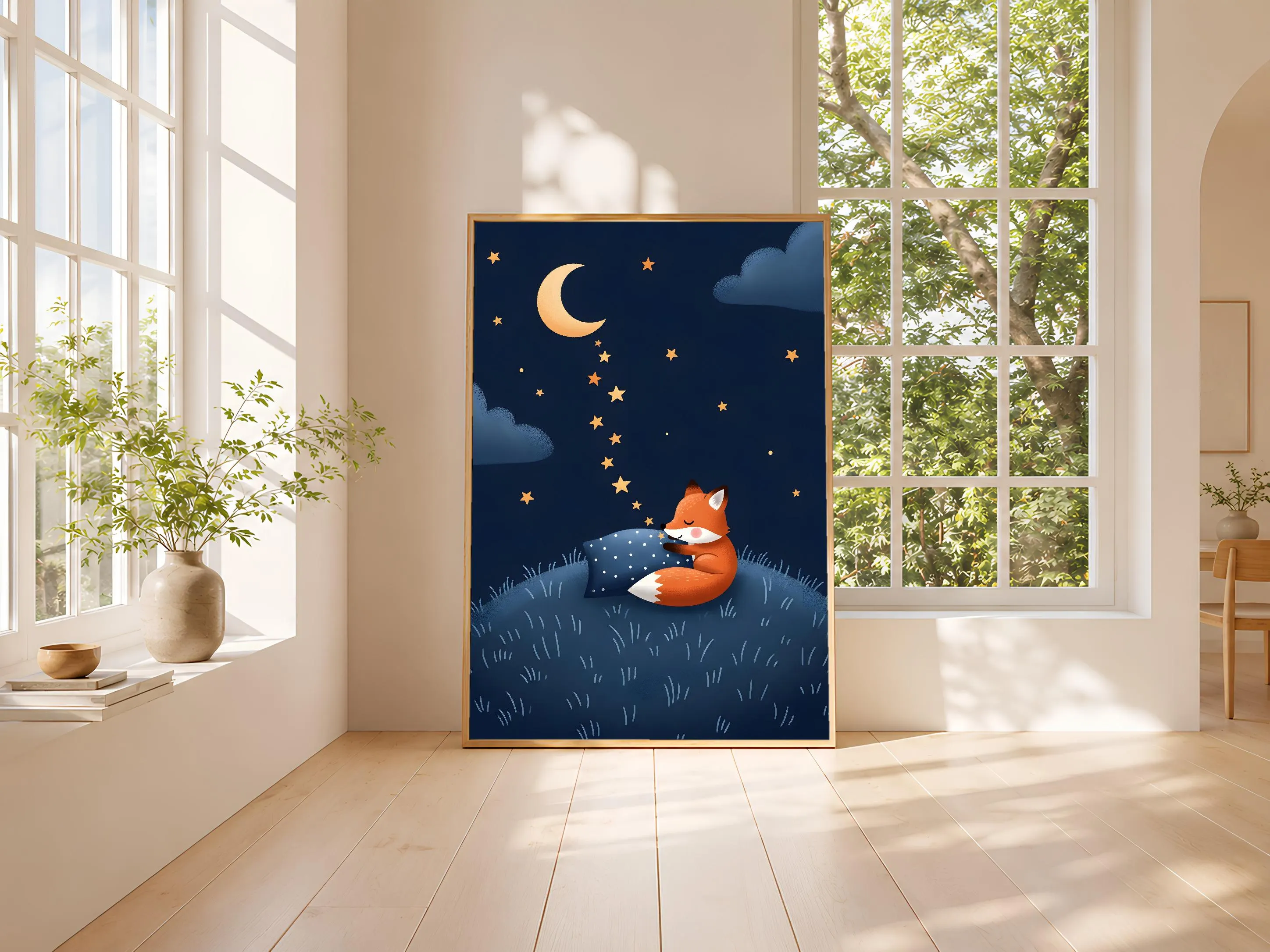 Fox Nursery Art Print, Starry Night Kids Poster, Whimsical Bedtime Wall Art, Cozy Baby Room Decor, Housewarming Gift – Calm Wall Art by Artsify thumbnail 3