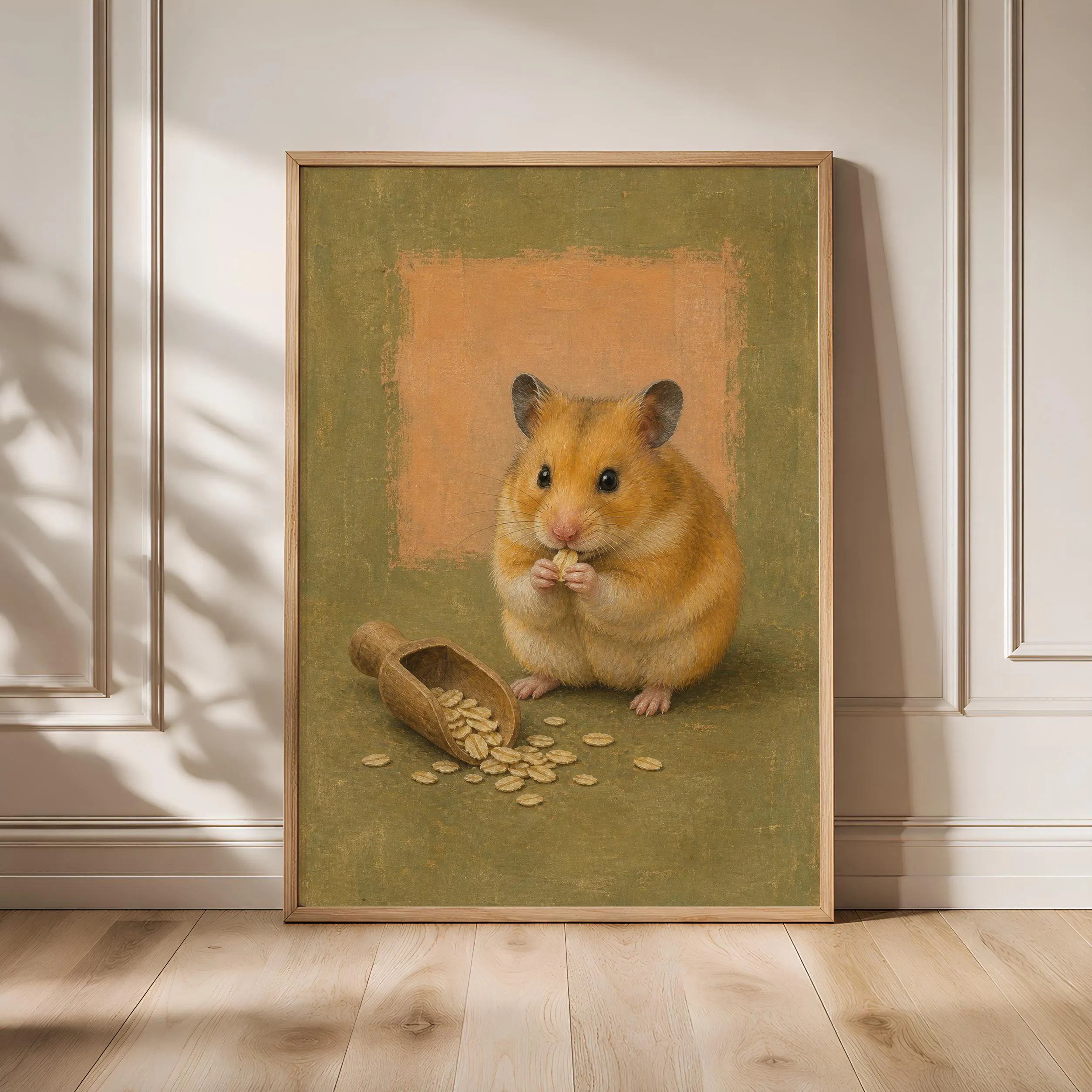 Funny Hamster Kitchen Art, Oat Scoop Pet, Minimalist Animal Print – Calm Wall Art by Artsify