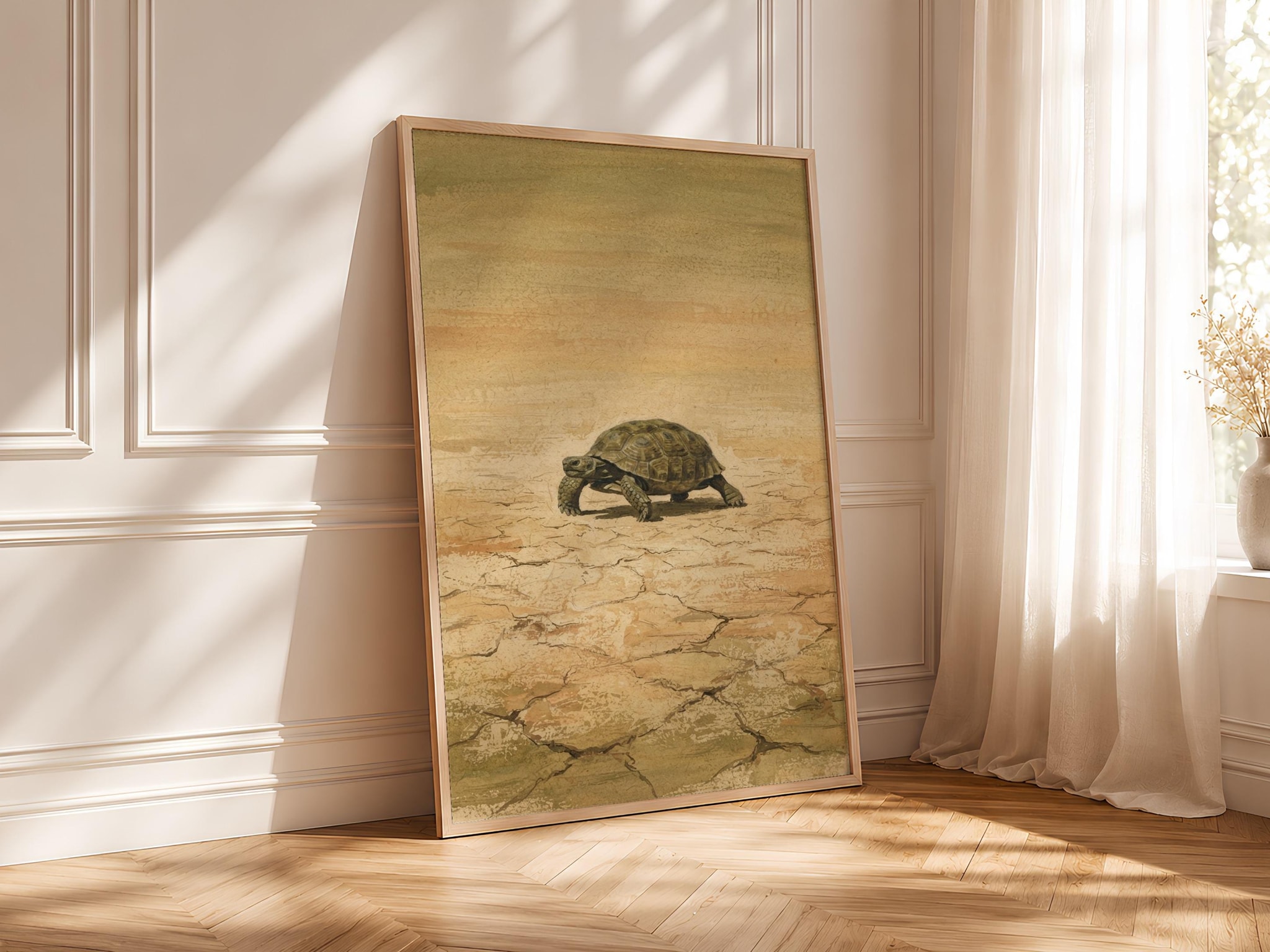 Tortoise Wall Art, Desert Sand Minimalist Wildlife Painting, Vintage Print, Housewarming Gift – Calm Wall Art by Artsify thumbnail 4