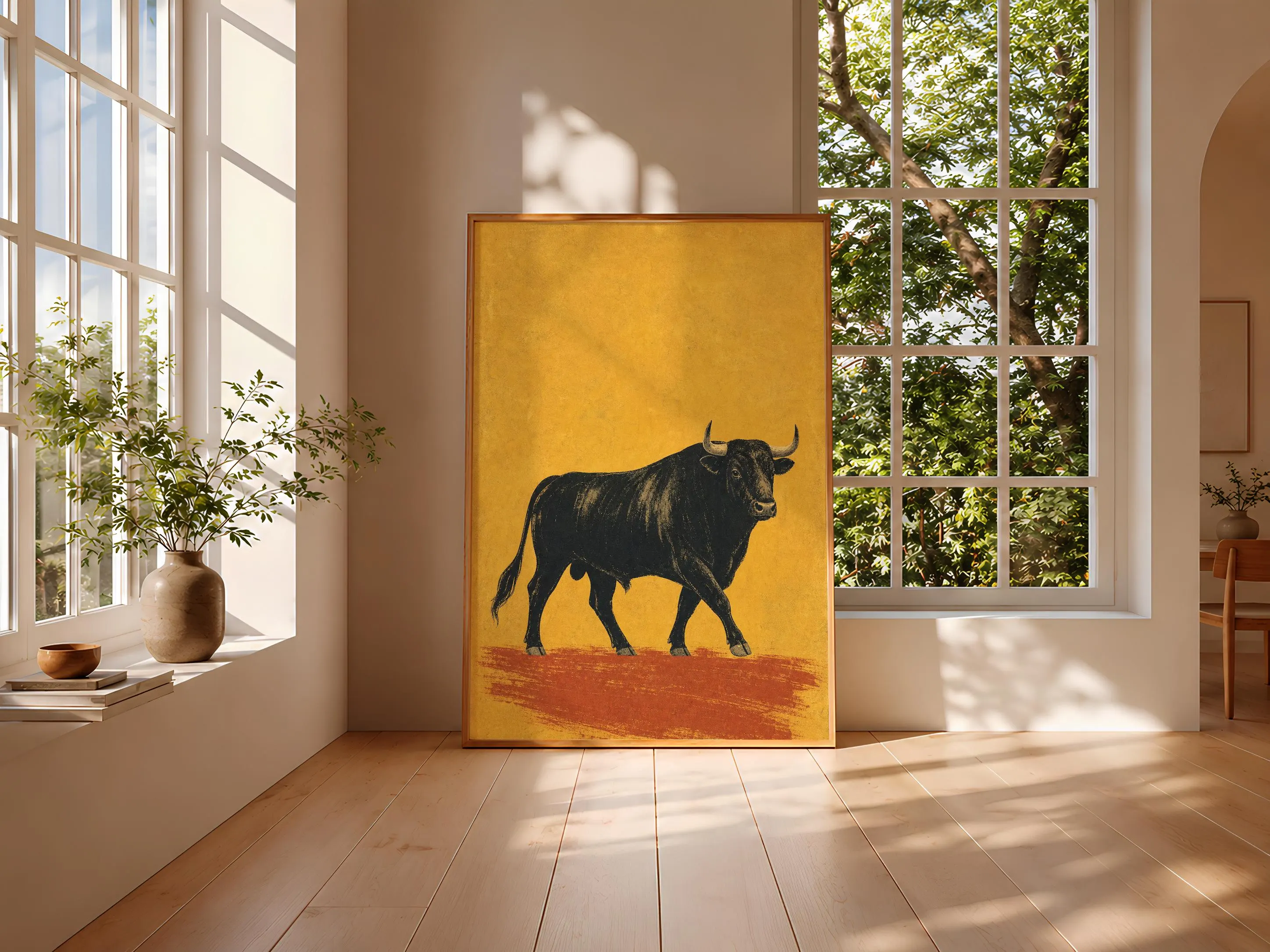 Vintage Bull Poster Print, Minimalist Animal Wall Art, Spanish Bull Decor, Mid Century Ranch Art, Housewarming Gift – Calm Wall Art by Artsify thumbnail 3