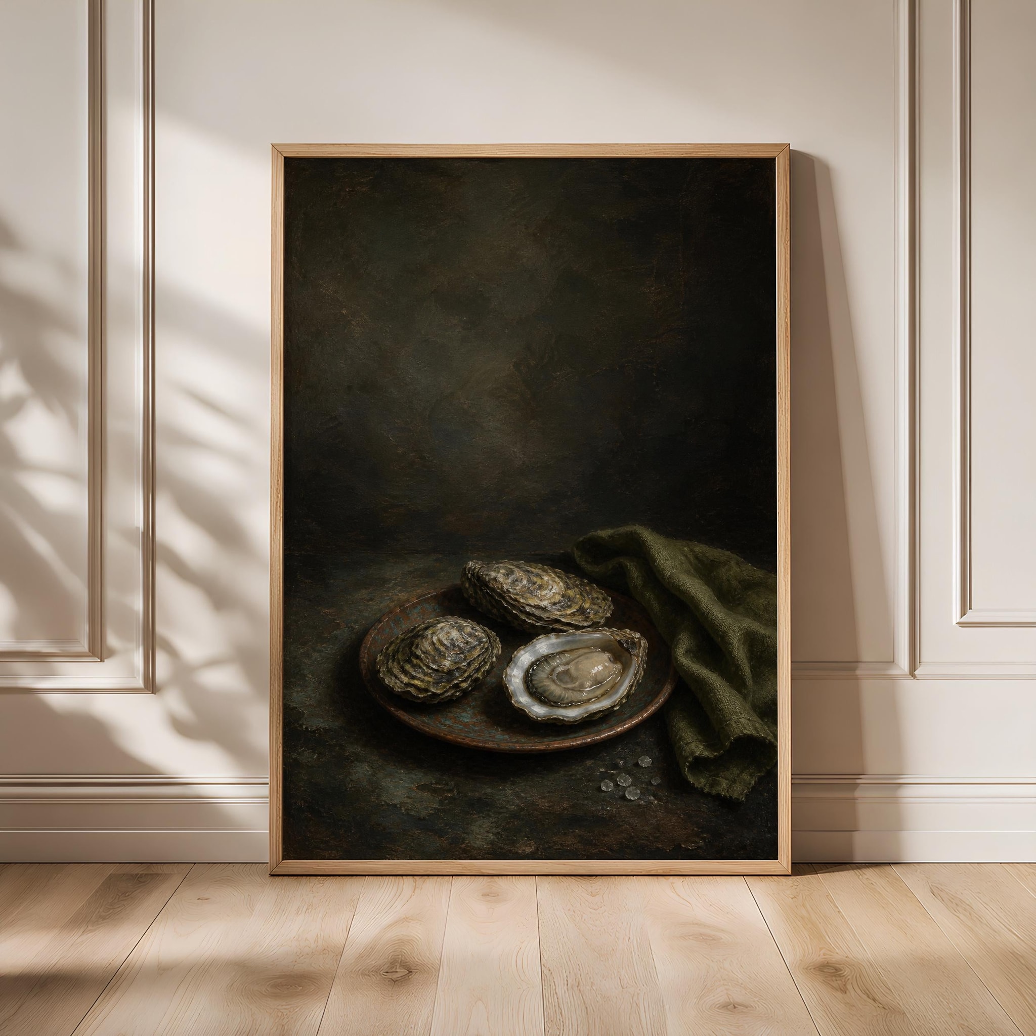 Oyster Still Life Print, Vintage Oil Painting Wall Art, Coastal Kitchen Poster, Housewarming Gift – Calm Wall Art by Artsify