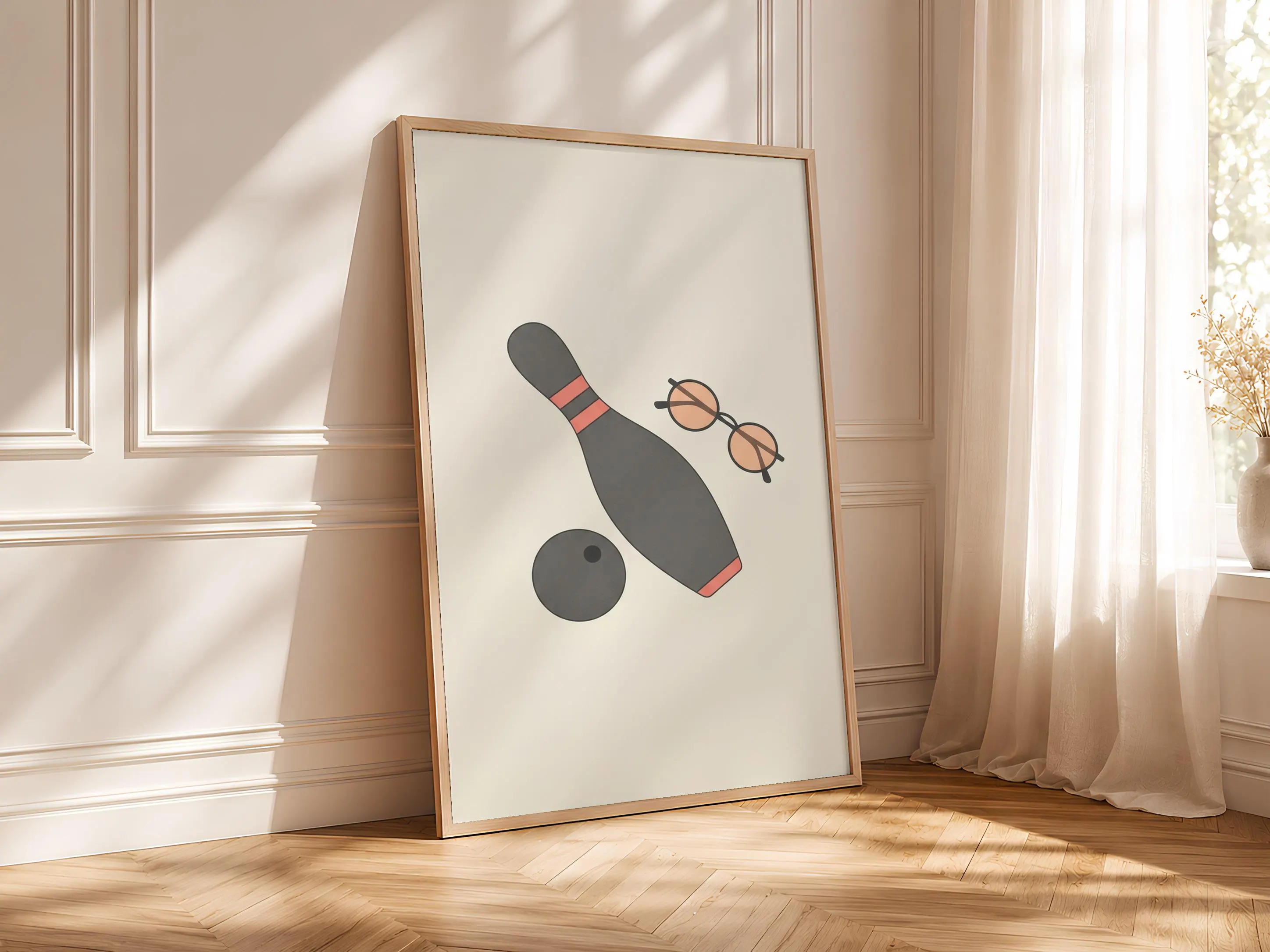 Retro Bowling Print, Japandi Game Room Poster, Coral Wall Art, Bowling Gift, Housewarming Gift – Calm Wall Art by Artsify thumbnail 4