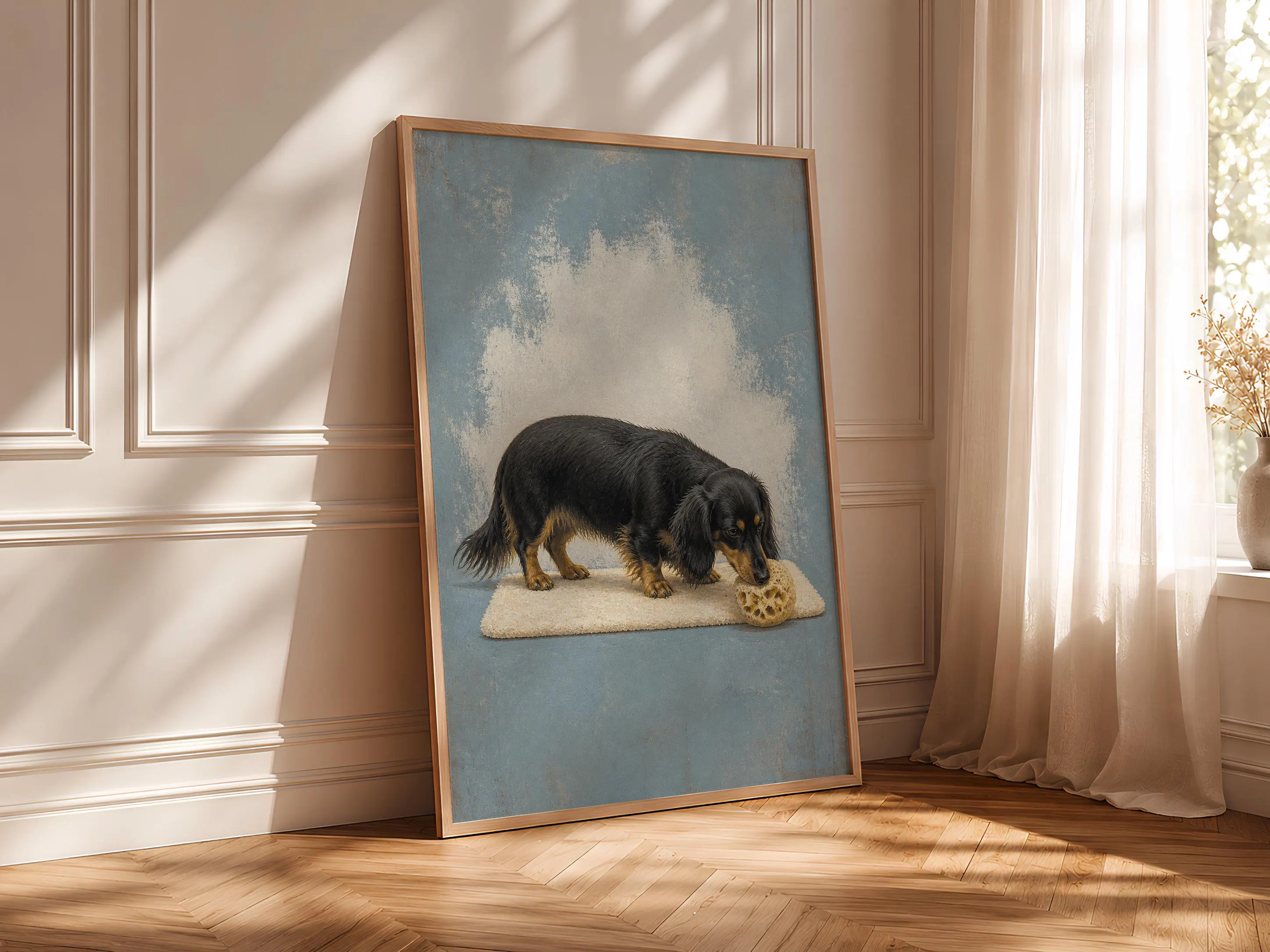 Funny Dachshund Bathroom Art, Loofah Dog, Minimalist Pet Print – Calm Wall Art by Artsify thumbnail 4