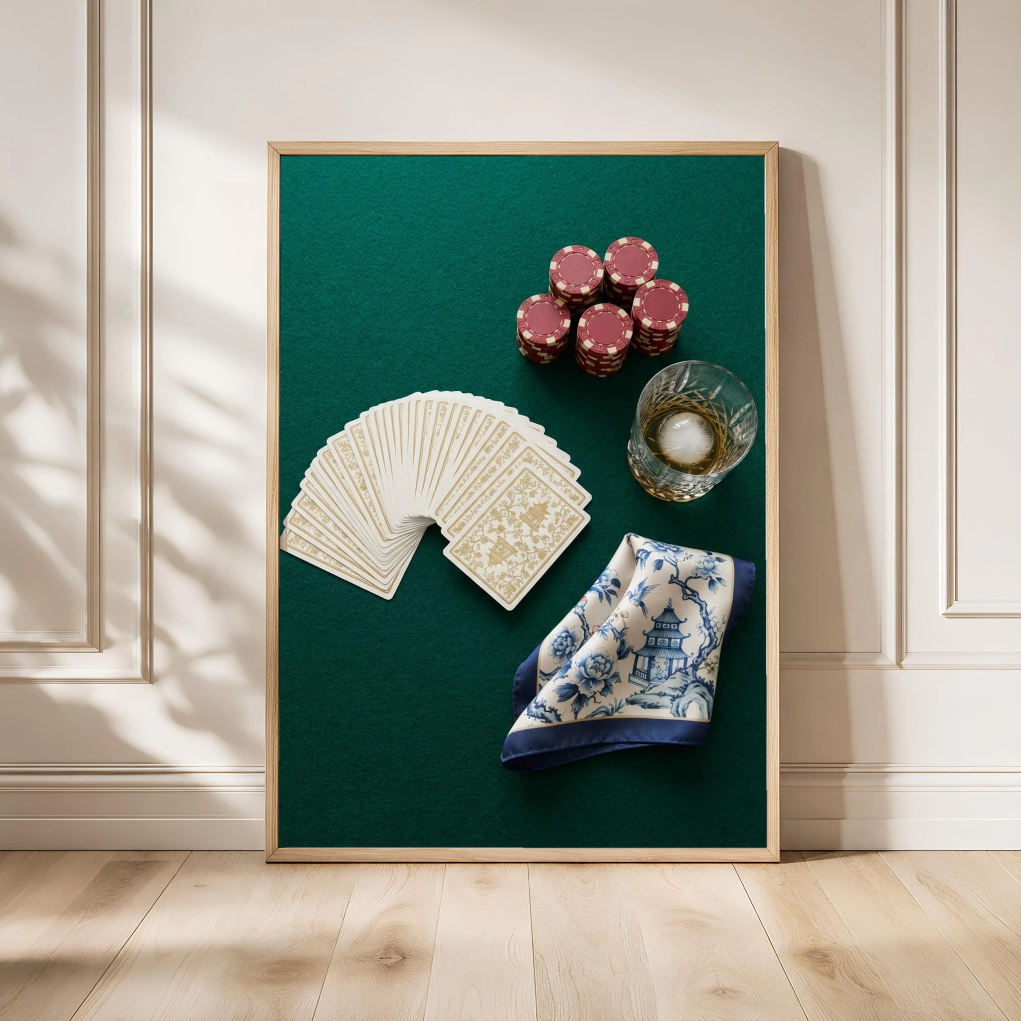 Poker Chips Still Life Print, Chinoiserie Game Room Poster, Emerald Wall Art, Housewarming Gift – Calm Wall Art by Artsify