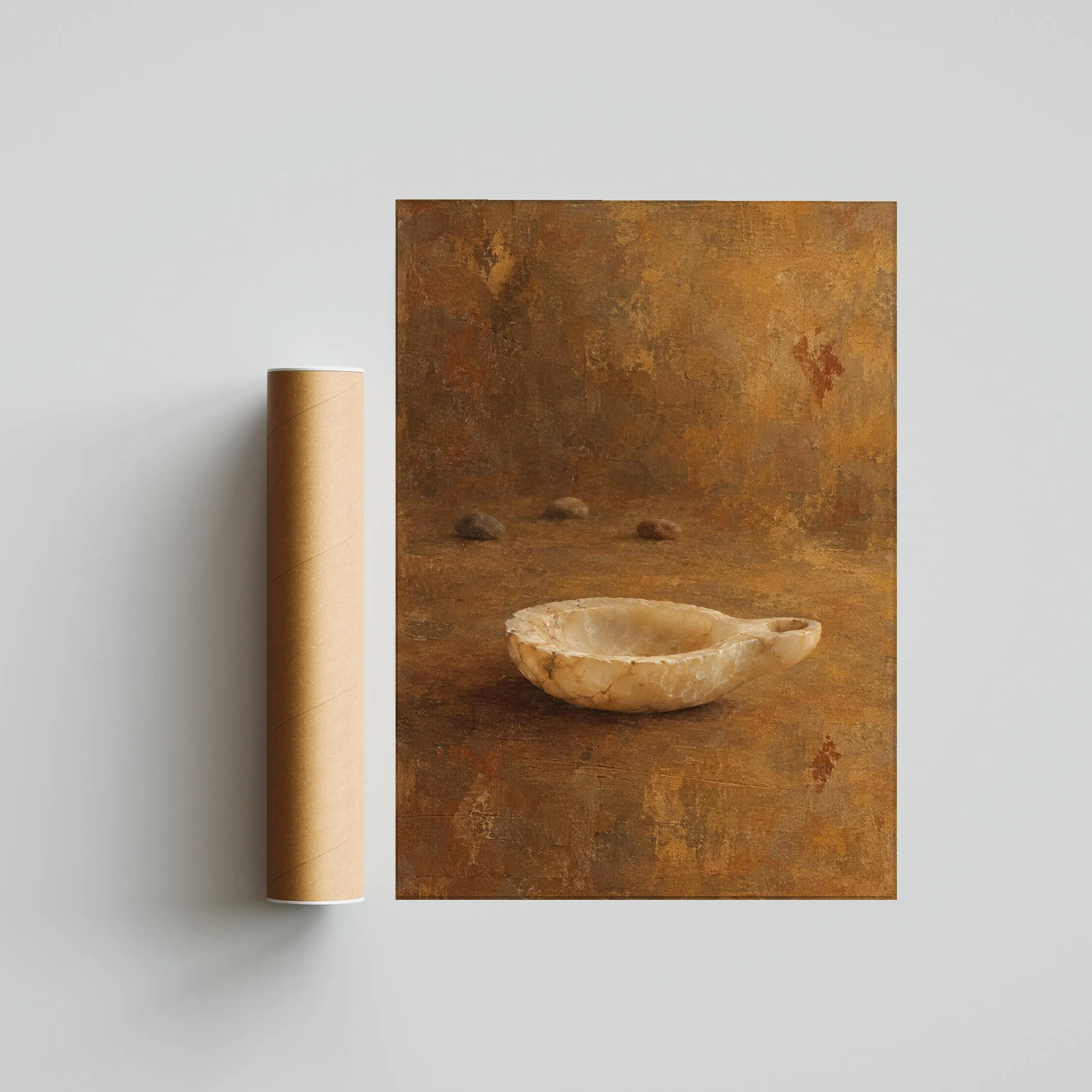 Alabaster Oil Lamp Wall Art, Vintage Antique Still Life Painting – Calm Wall Art by Artsify thumbnail 5