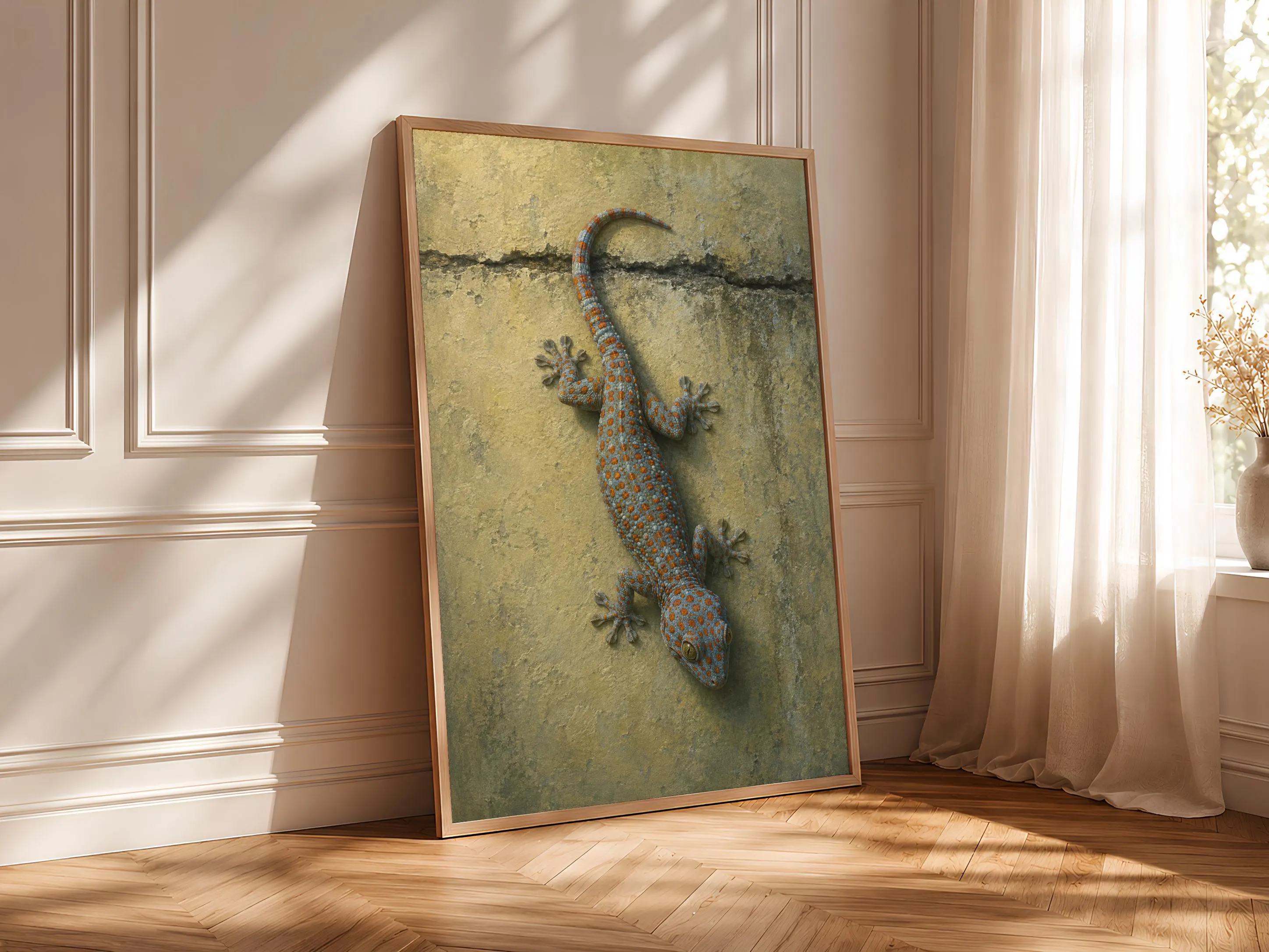Tokay Gecko Wall Art, Head-First Climbing Reptile Oil Print – Calm Wall Art by Artsify thumbnail 4