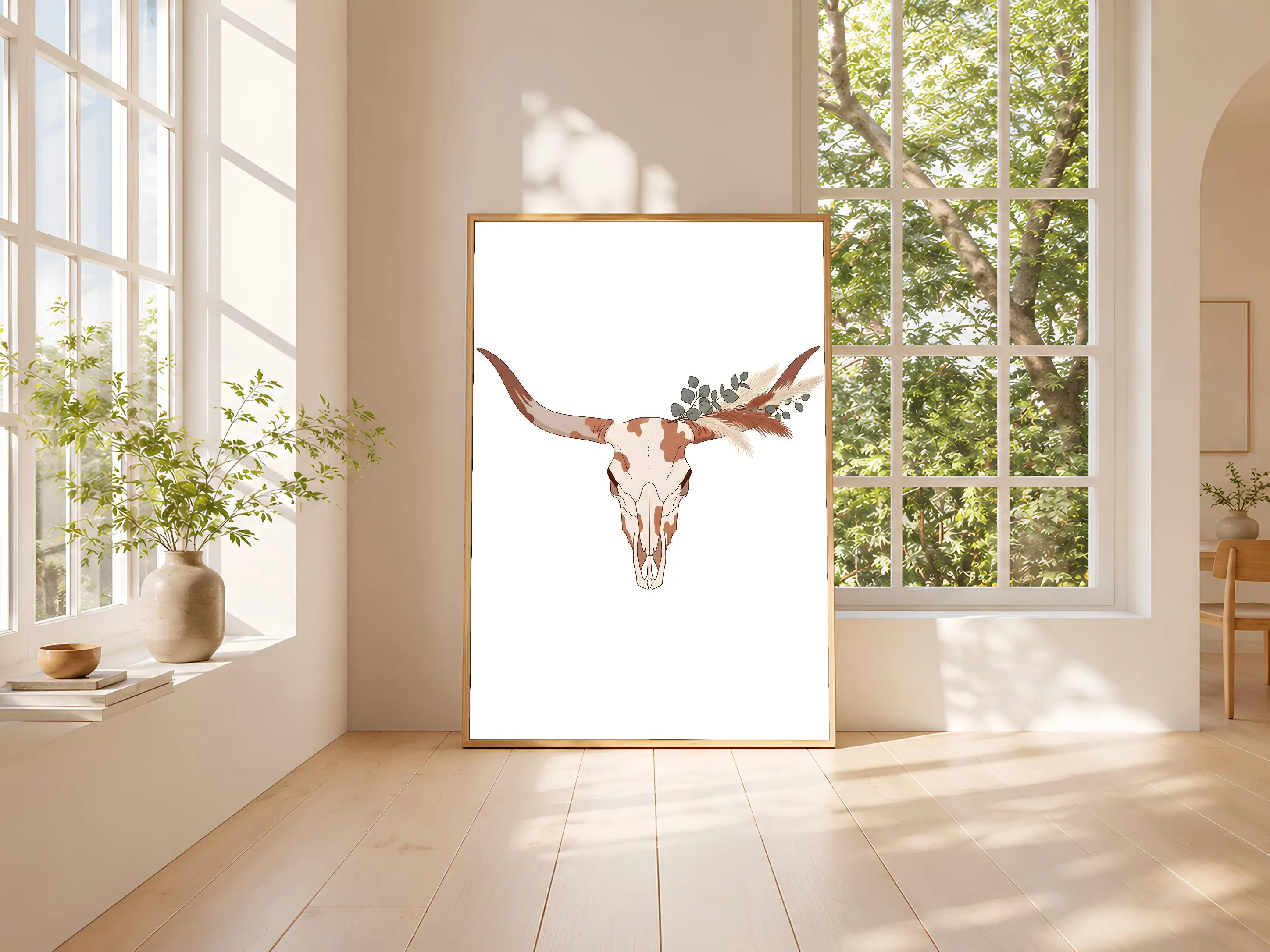 Longhorn Skull Print, Southwestern Boho Poster, Desert Botanical Wall Art, Boho Living Room Decor, Housewarming Gift – Calm Wall Art by Artsify thumbnail 3