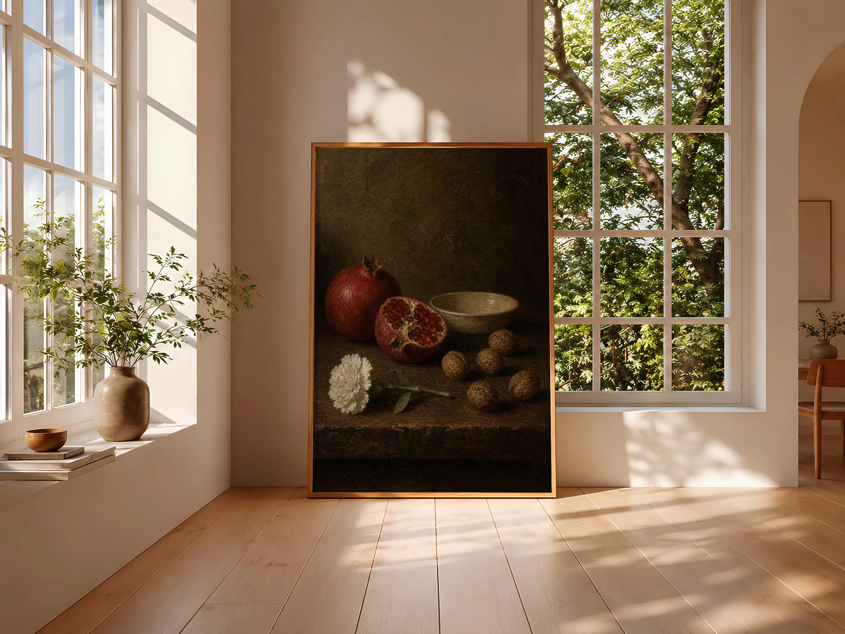 Pomegranate Still Life Print, Dark Academia Wall Art, Walnut Kitchen Poster, Moody Pantry Decor, Housewarming Gift – Calm Wall Art by Artsify thumbnail 3