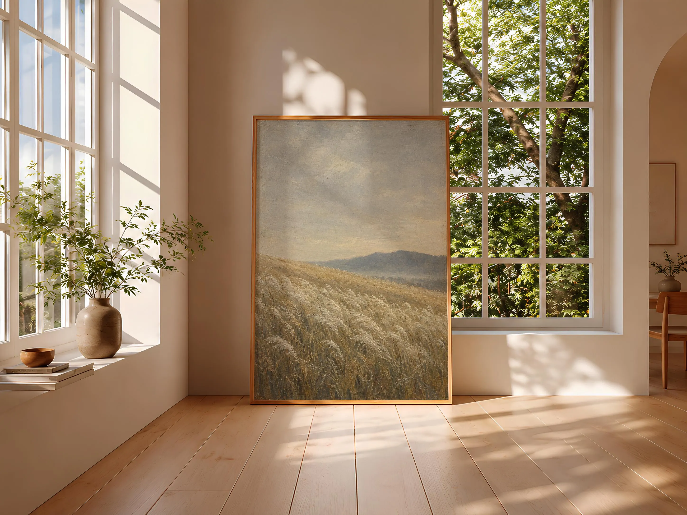 Silver Grass Field Wall Art, Minimal Autumn Landscape Painting, Neutral Japandi Decor – Calm Wall Art by Artsify thumbnail 3