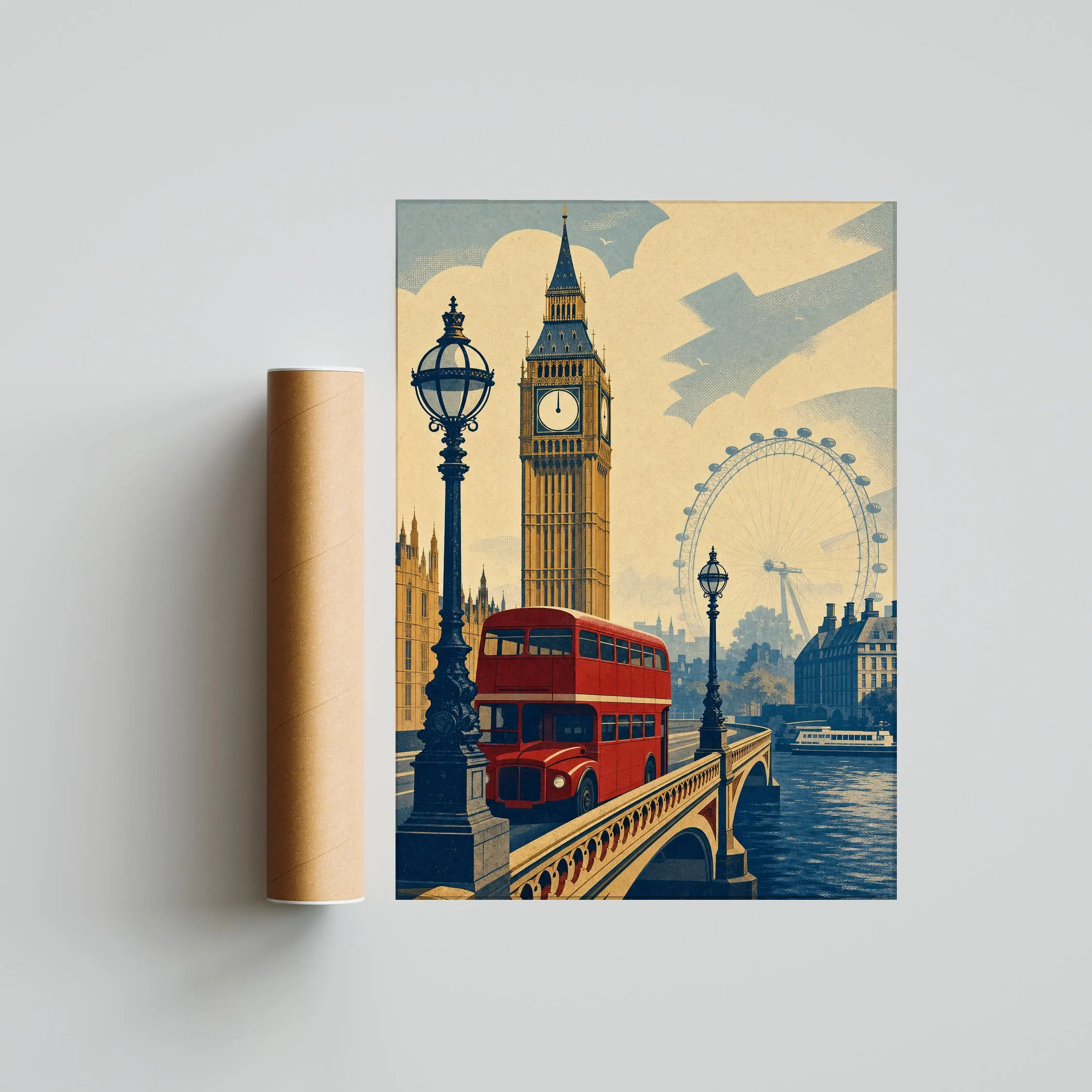 London Skyline Painting Print, Big Ben Wall Art, Vintage Cityscape Poster, British Travel Decor, Housewarming Gift – Calm Wall Art by Artsify thumbnail 5