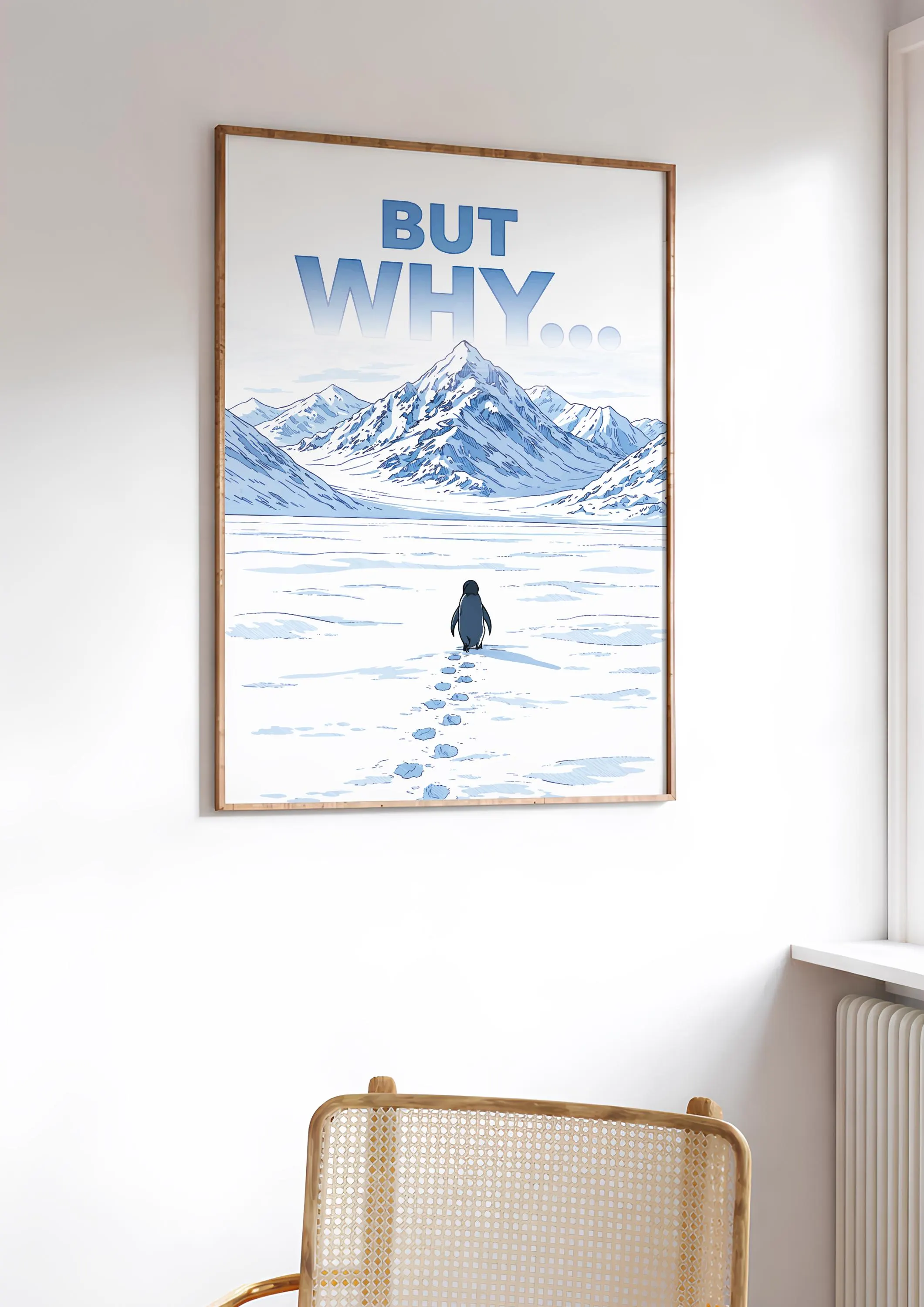 But Why? Minimalist Arctic Illustration Poster – Motivational Penguin Wall Art, Modern Office & Home Decor Print – Calm Wall Art by Artsify thumbnail 2