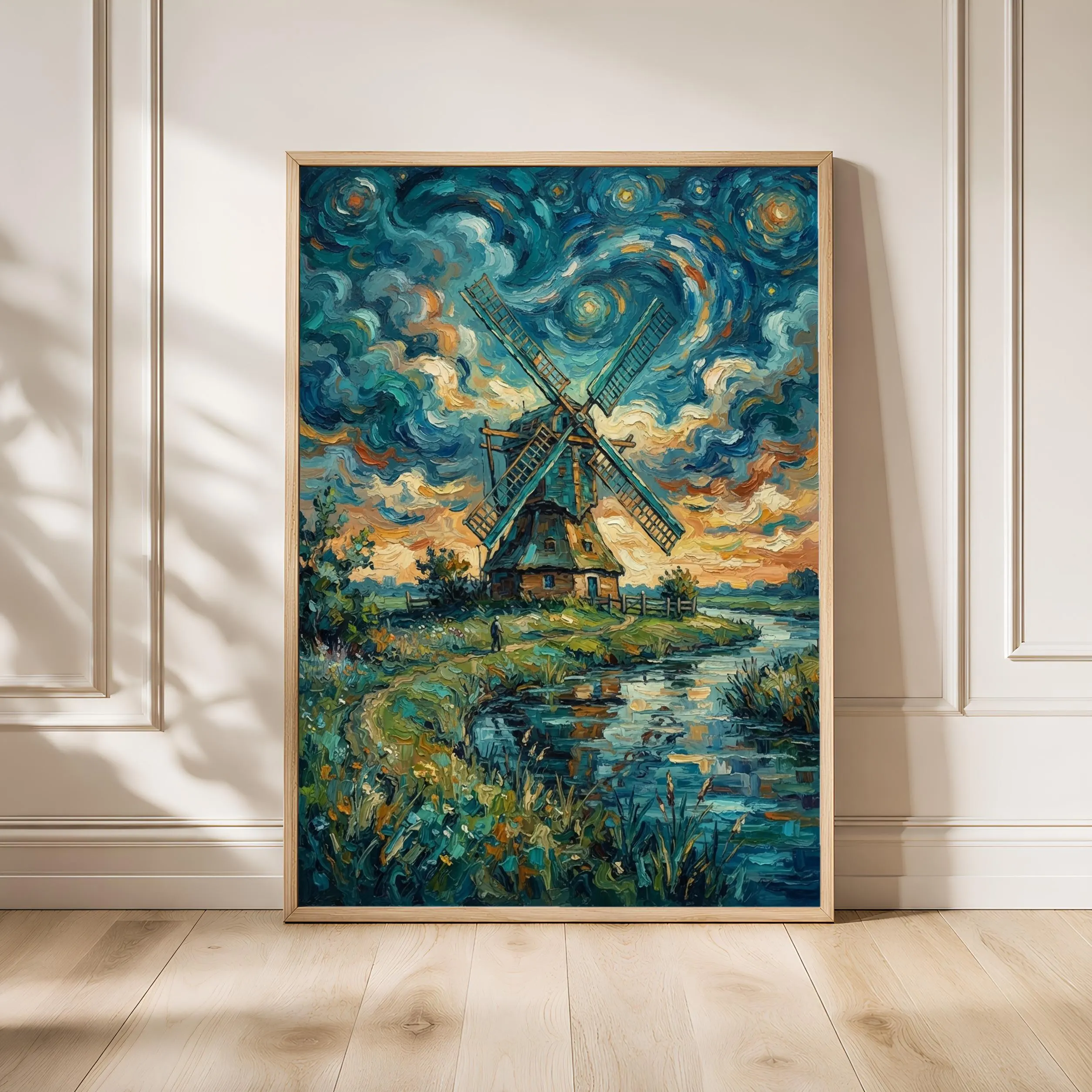 Van Gogh Style Windmill Print, Post Impressionist Dutch Poster, Countryside Wall Art, Office Decor, Housewarming Gift – Calm Wall Art by Artsify
