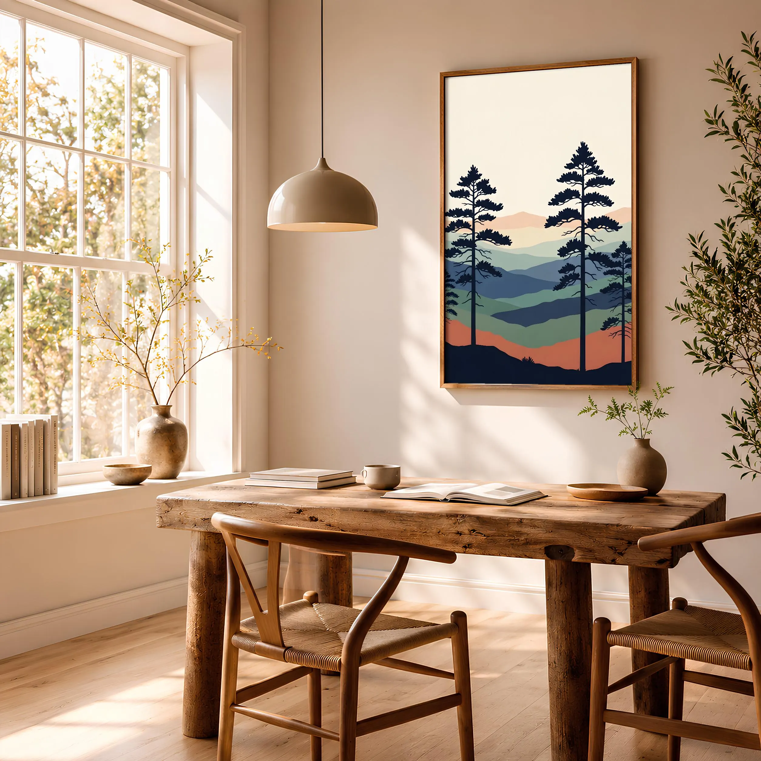 Vintage Japanese Mountain Poster, Misty Pine Forest Wall Art, Woodblock Style Print, Zen Nature Decor, A1/A2/A3/A4, Housewarming Gift – Calm Wall Art by Artsify thumbnail 2
