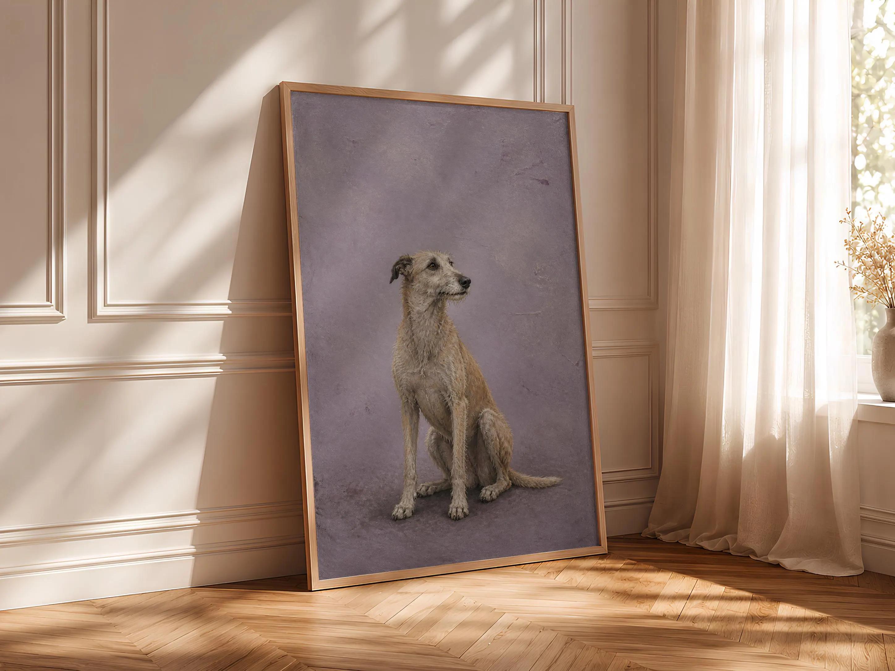 Lurcher Wall Art, Lilac Encaustic Dog Painting, Vintage Sighthound Print, Housewarming Gift – Calm Wall Art by Artsify thumbnail 4