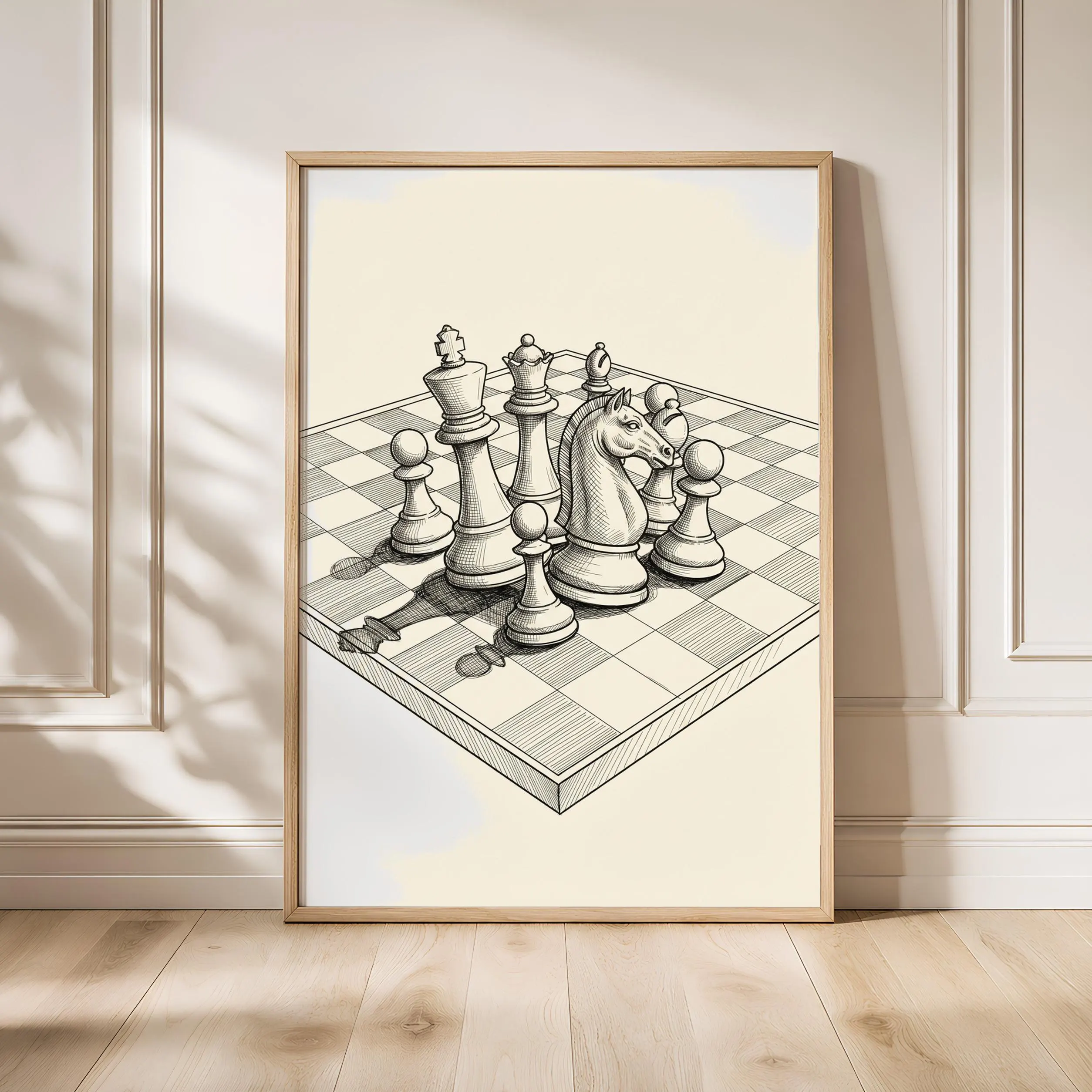 Chess Board Line Art Print, Mid Game Ink Sketch, Game Room Poster, Office Decor, Chess Lover Gift – Calm Wall Art by Artsify