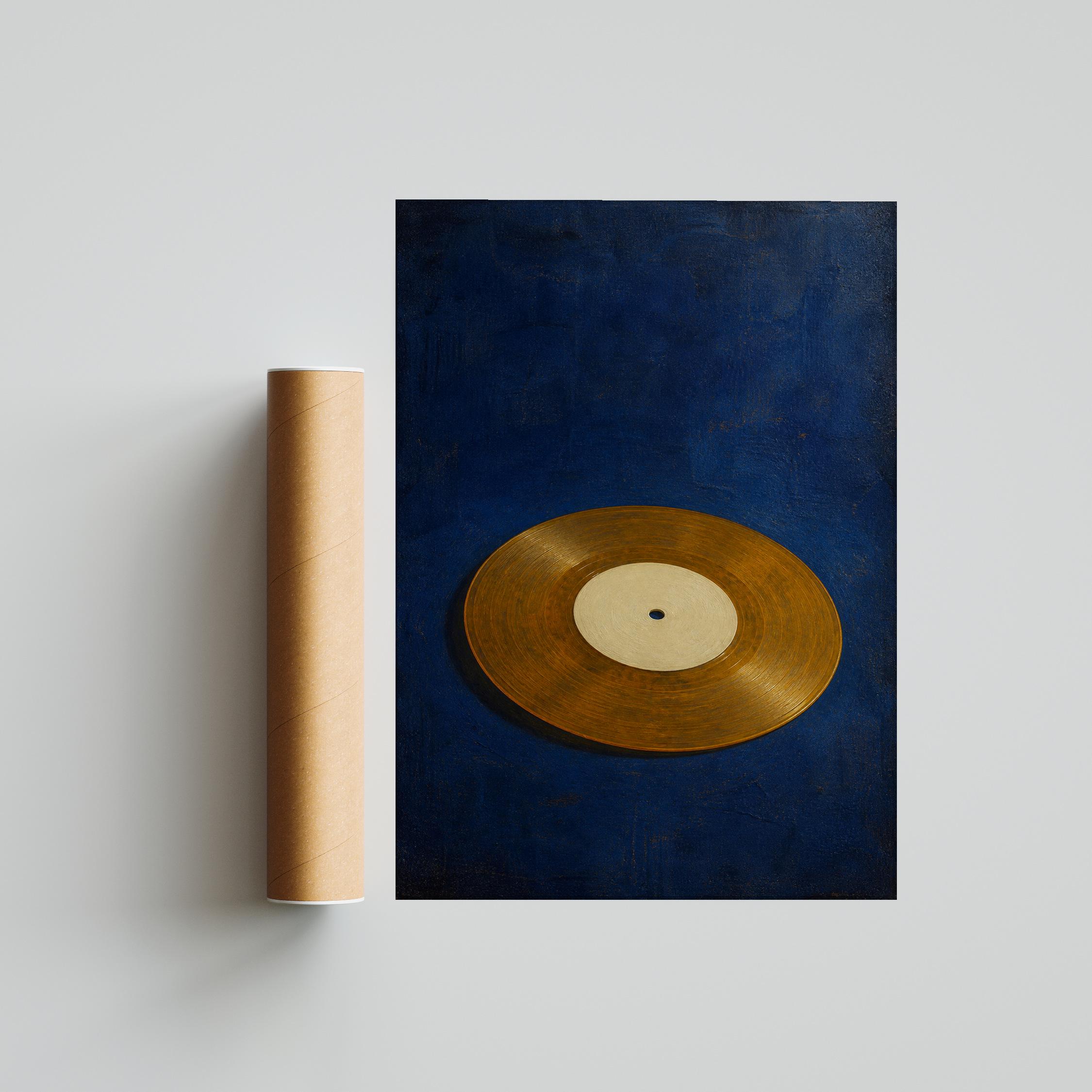 Vinyl 45 Record Print, Prussian Blue Minimalist Music Art, Retro Gold Disc Poster, Housewarming Gift – Calm Wall Art by Artsify thumbnail 5