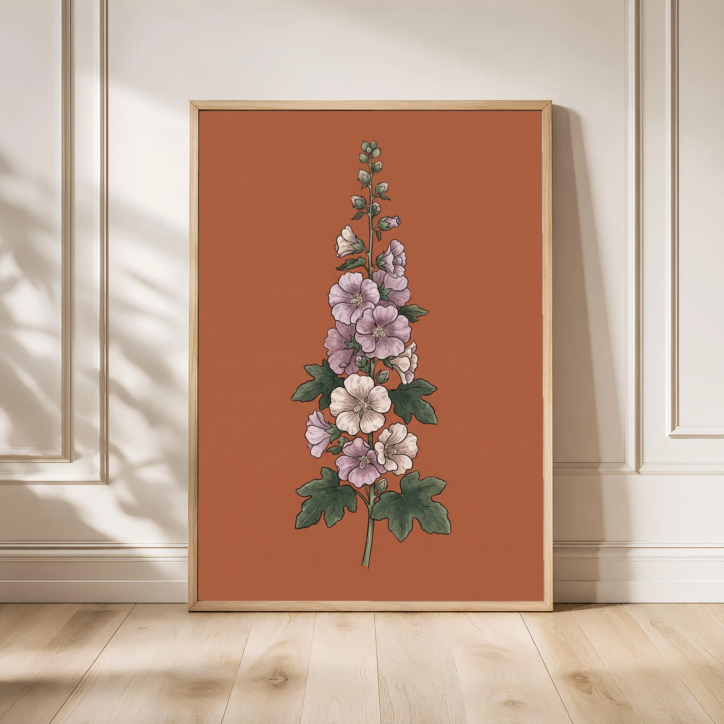 William Morris Hollyhock Print, Arts and Crafts Botanical Line Art, Minimal Flower Poster, Entryway Decor, Housewarming Gift – Calm Wall Art by Artsify