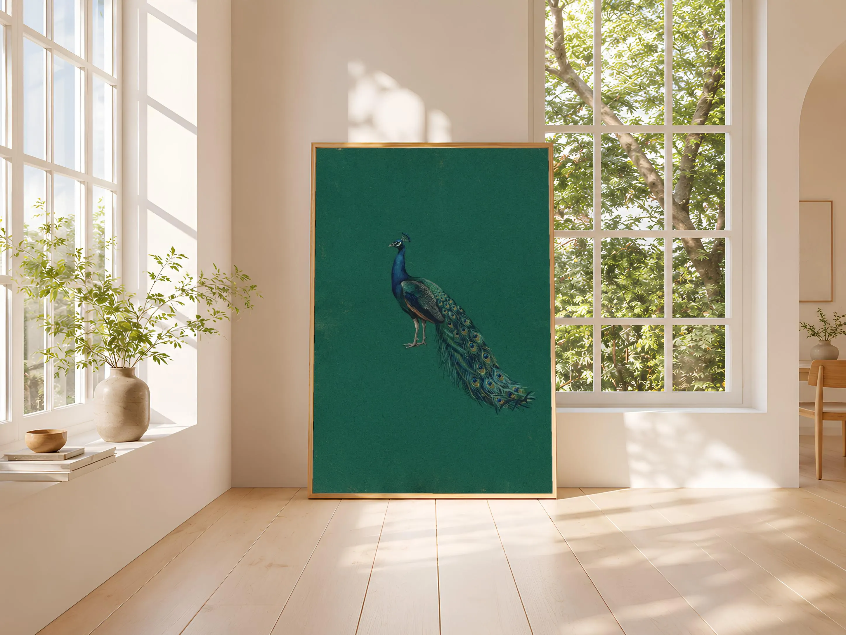 Peacock Wall Art, Emerald Minimalist Wildlife Painting, Vintage Jewel-Tone Print, Housewarming Gift – Calm Wall Art by Artsify thumbnail 3