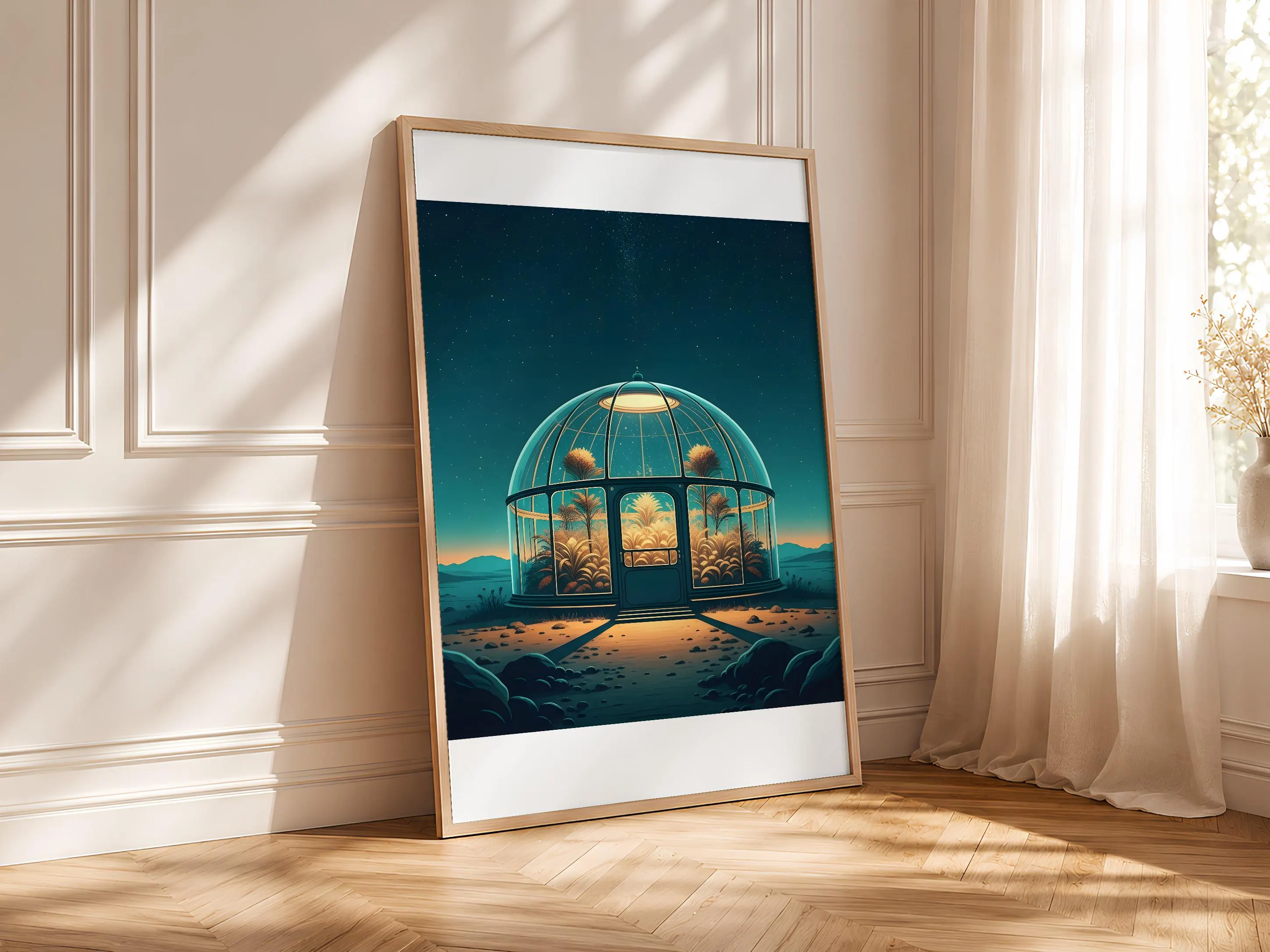 Retro Futuristic Poster, Sci-Fi Greenhouse Print, 70s Space Wall Art, Vintage Cosmic Decor, Housewarming Gift – Calm Wall Art by Artsify thumbnail 4