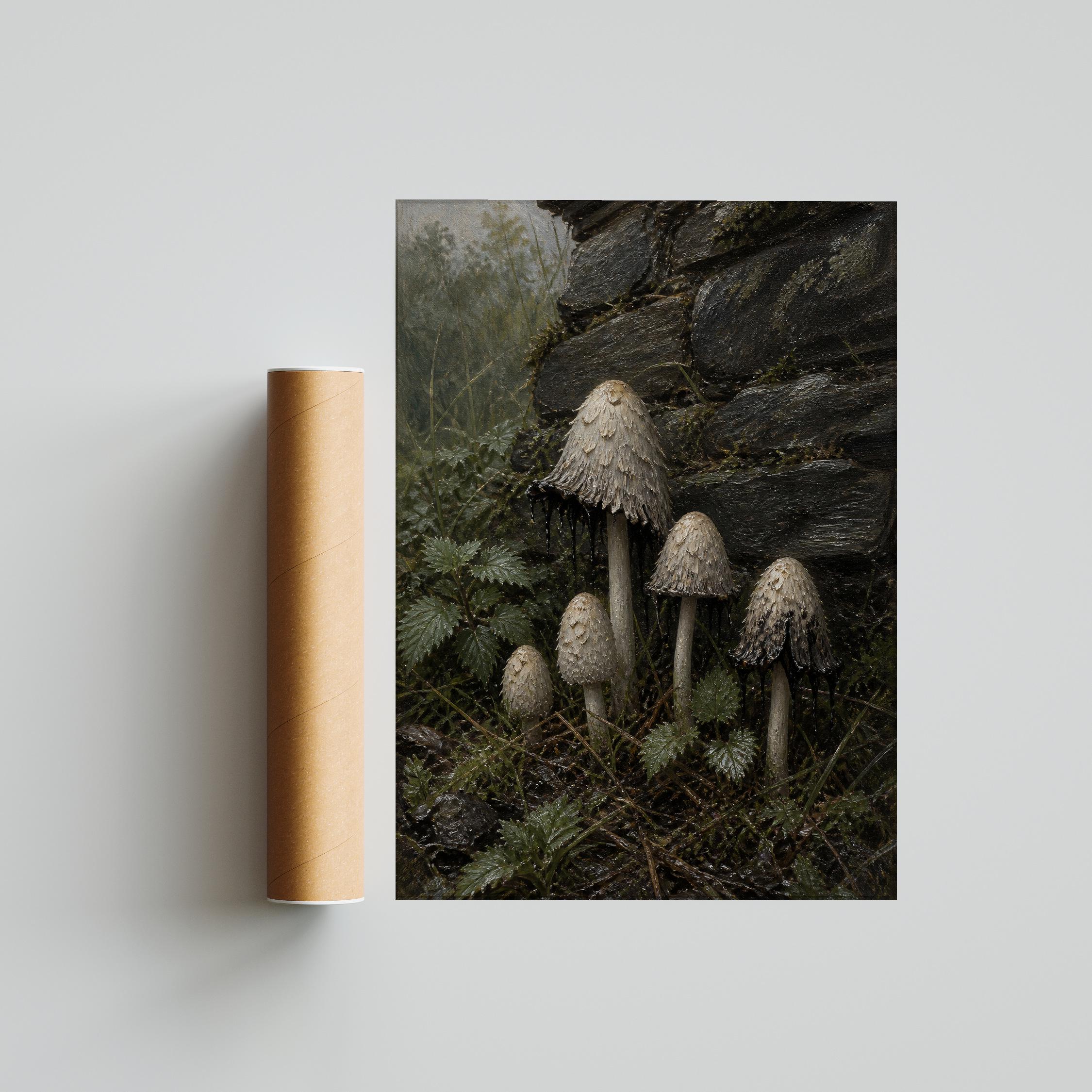 Inkcap Mushroom Wall Art, Moody Cottagecore Oil Painting, Slate Garden Print, Housewarming Gift – Calm Wall Art by Artsify thumbnail 5