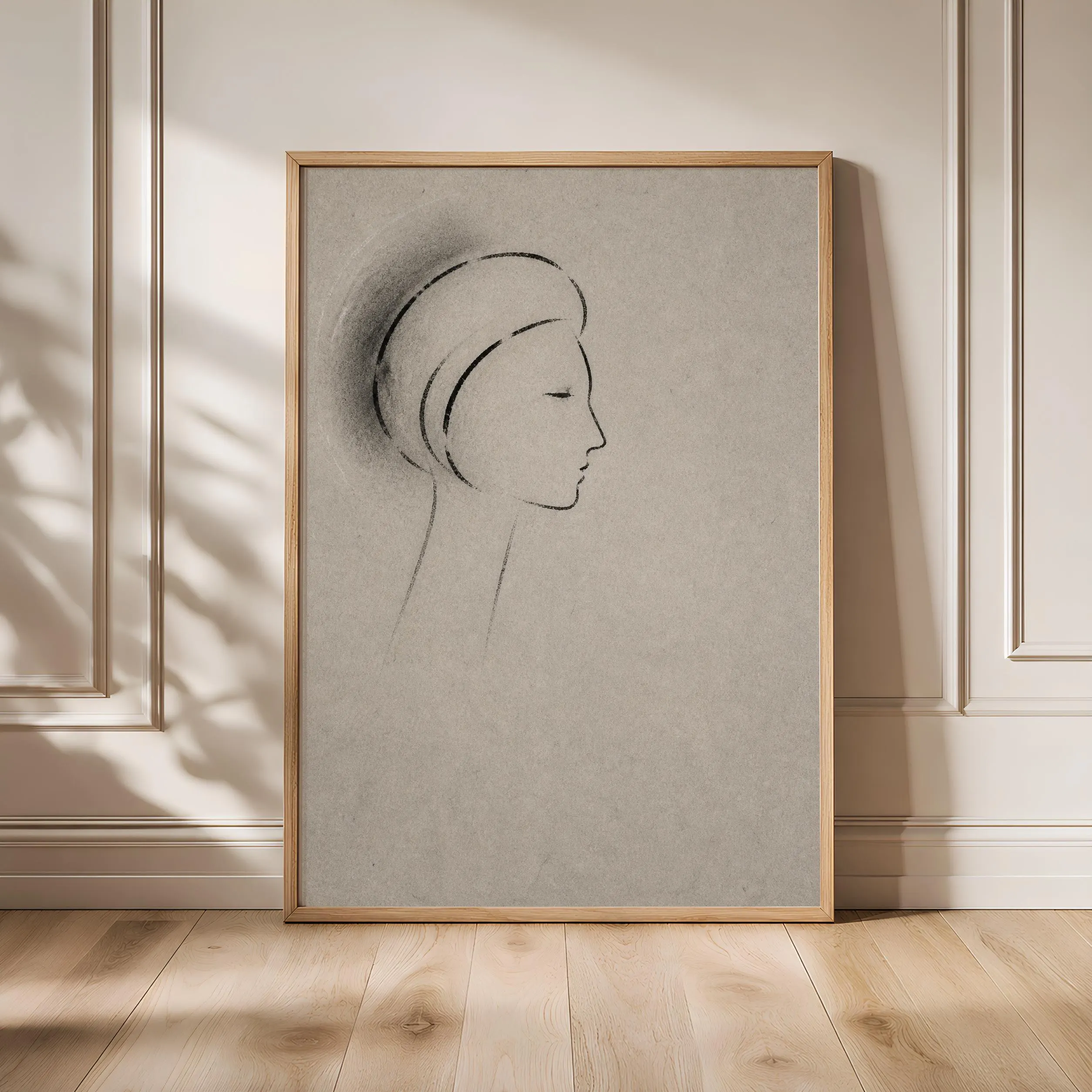 Minimalist Charcoal Portrait Print, Line Art Wall Art, Warm Grey Poster, Housewarming Gift – Calm Wall Art by Artsify