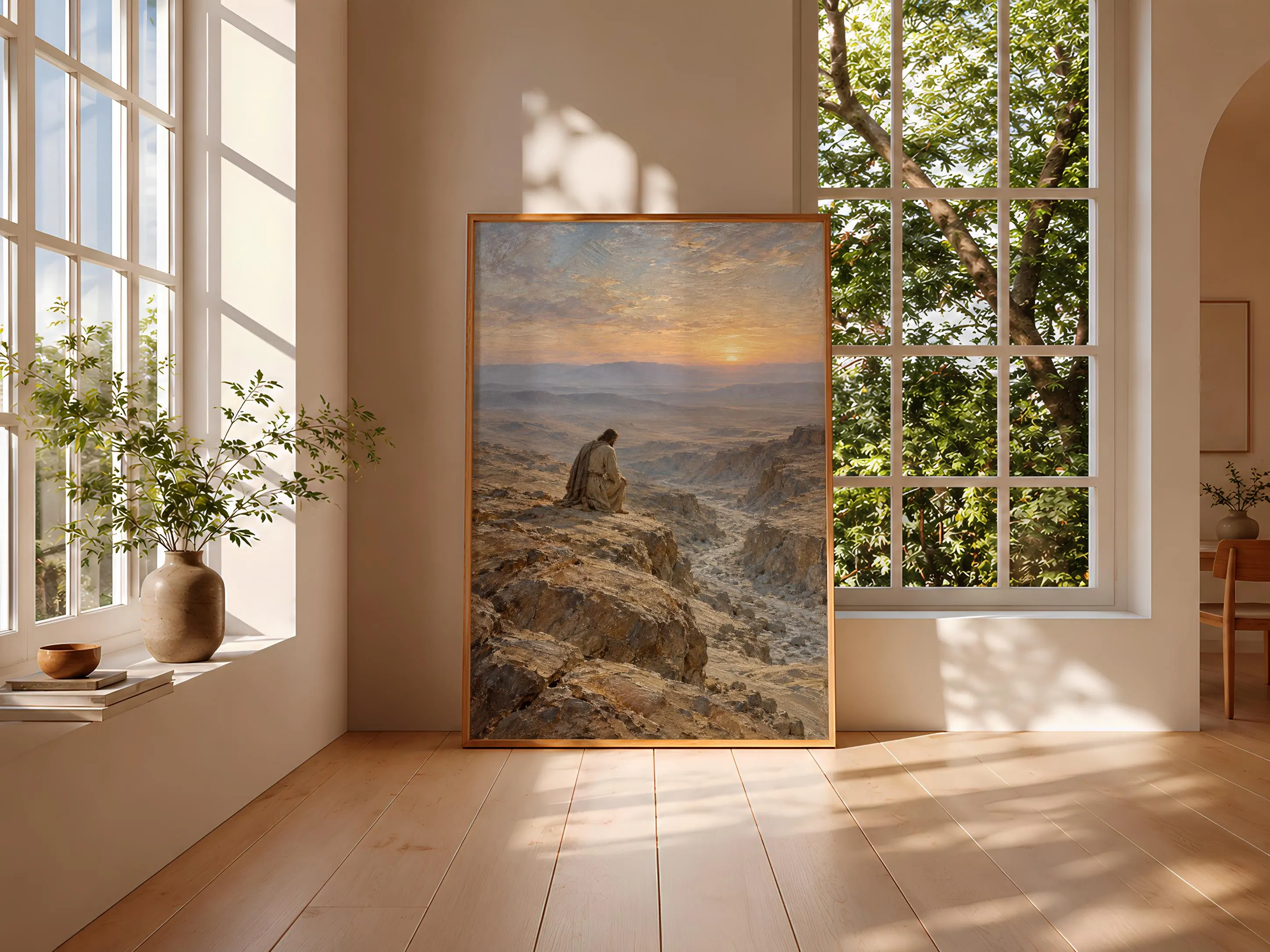 Jesus in the Wilderness Wall Art, Moody Desert Oil Painting – Calm Wall Art by Artsify thumbnail 3