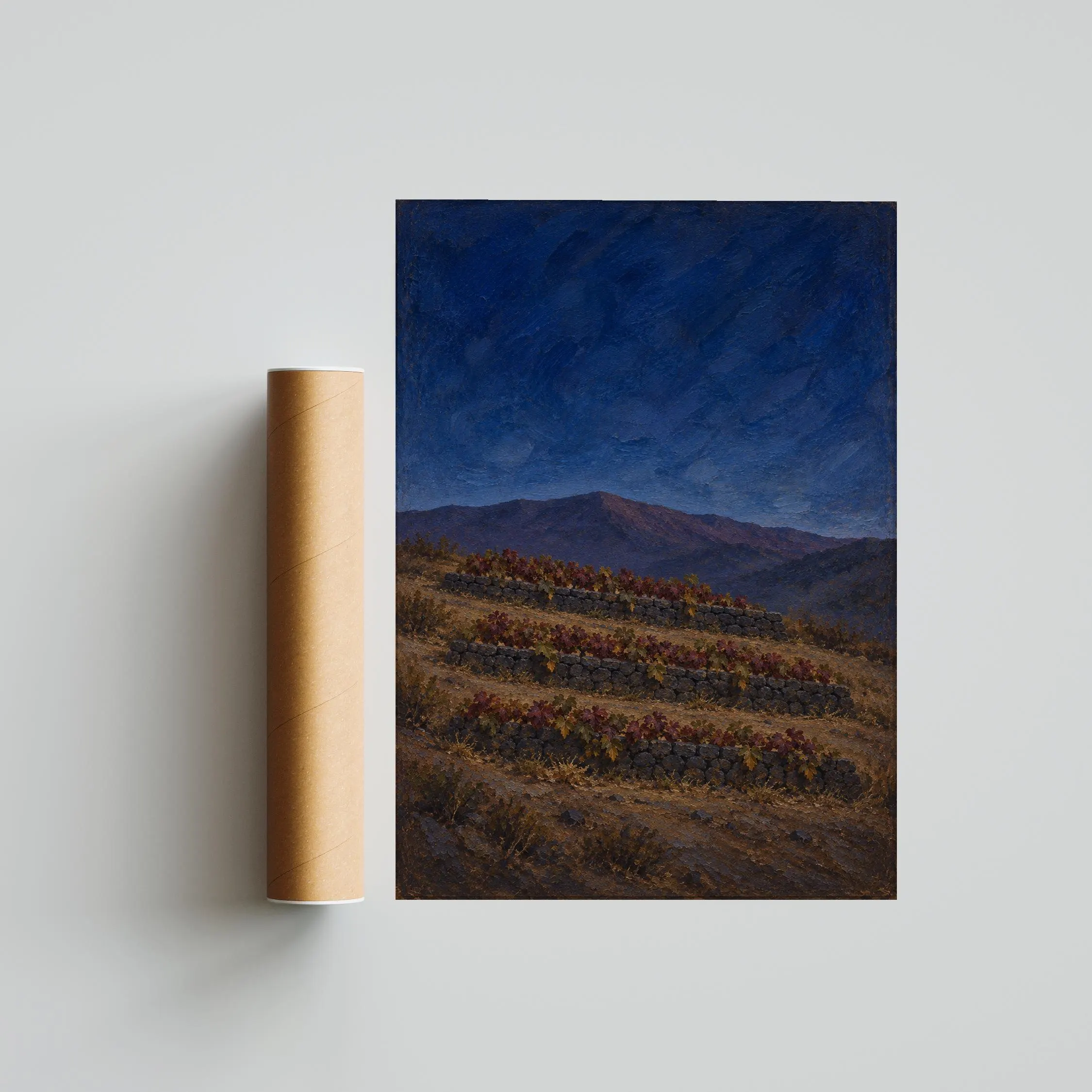 Vineyard Wall Art, Moody Blue Hour Oil Painting, Wine Cellar Decor – Calm Wall Art by Artsify thumbnail 5
