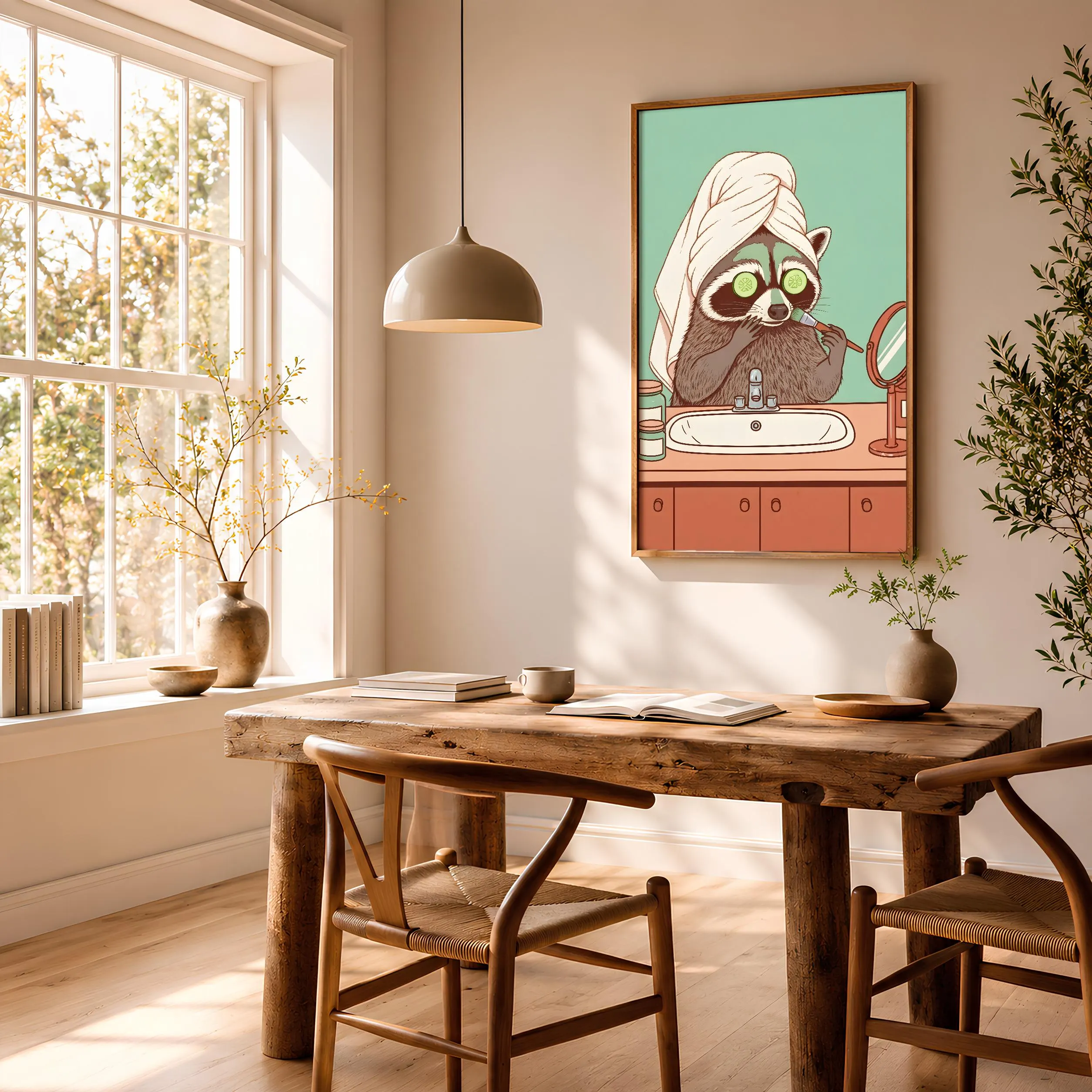 Raccoon Skincare Art Print, Funny Animal Poster, Retro Bathroom Wall Art, Quirky Spa Decor, Self Care Gift, Housewarming Gift – Calm Wall Art by Artsify thumbnail 2