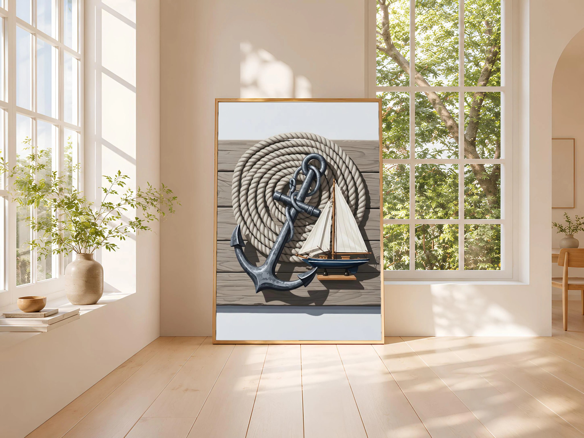 Nautical Anchor Print, Rope and Sailboat Poster, Coastal Bathroom Wall Art, Hallway Decor, Housewarming Gift – Calm Wall Art by Artsify thumbnail 3