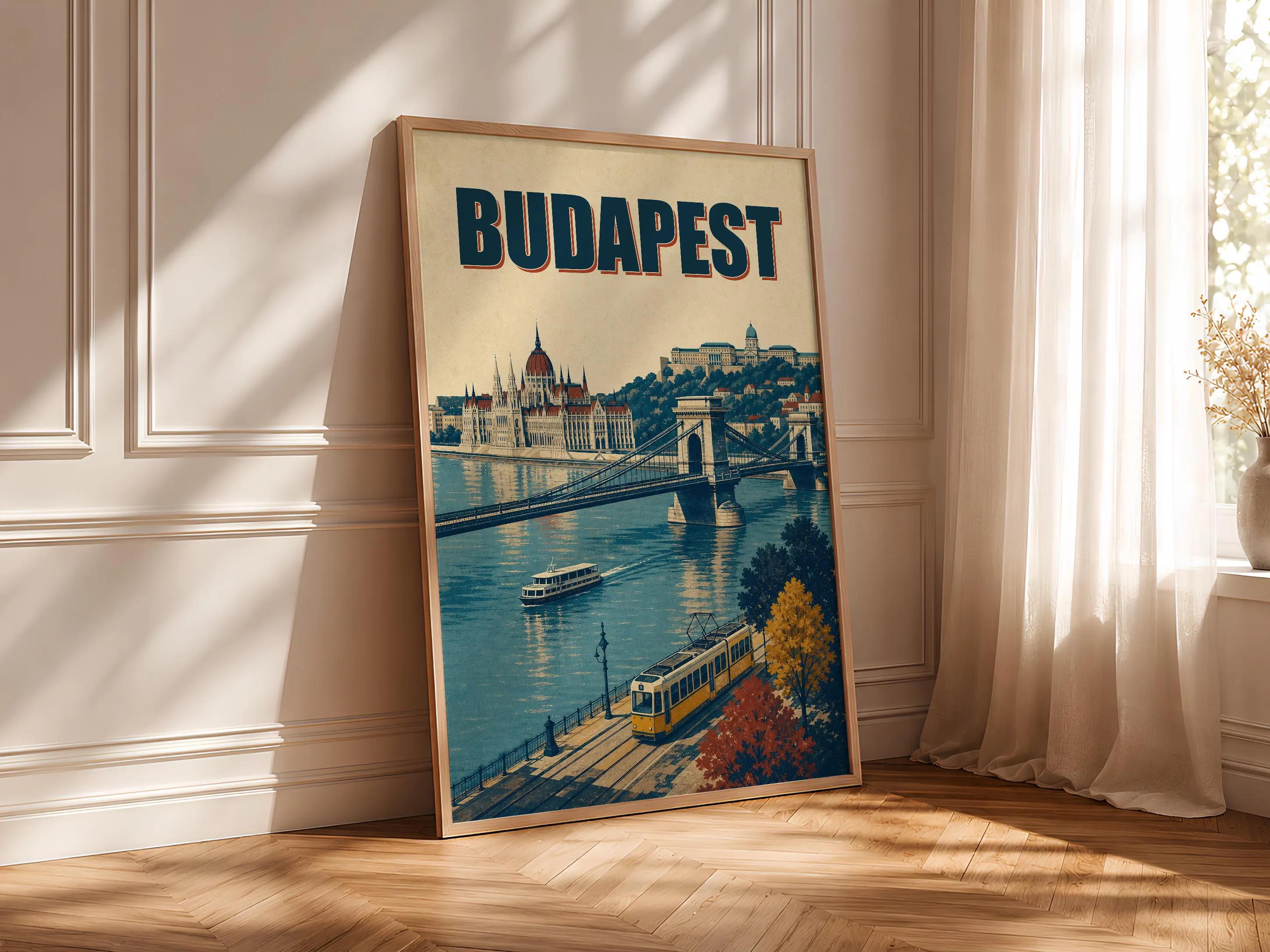 Budapest Travel Poster Print, Vintage Skyline Wall Art, Bold Typography Poster, City Name Wall Decor, Housewarming Gift – Calm Wall Art by Artsify thumbnail 4