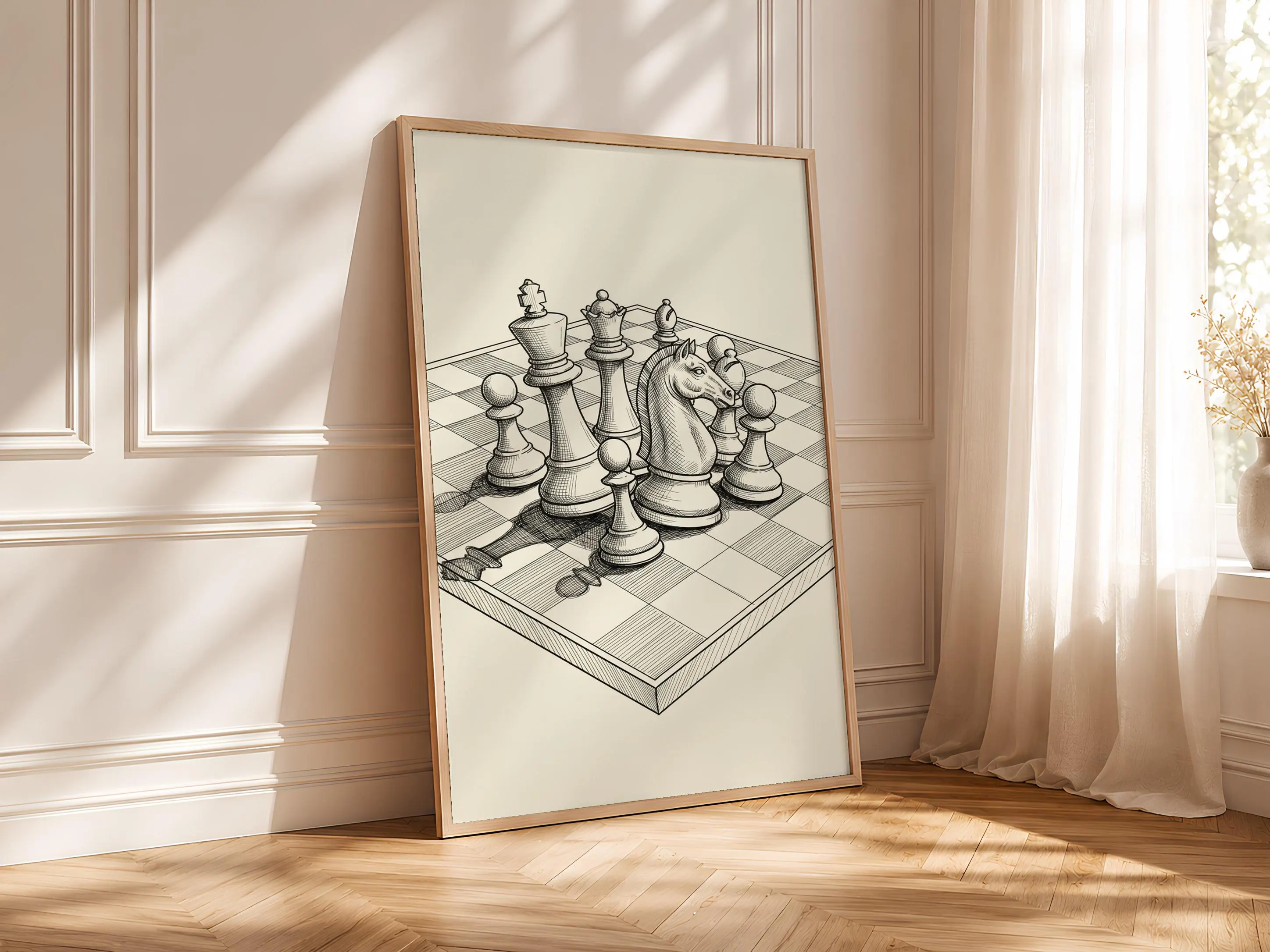 Chess Board Line Art Print, Mid Game Ink Sketch, Game Room Poster, Office Decor, Chess Lover Gift – Calm Wall Art by Artsify thumbnail 4
