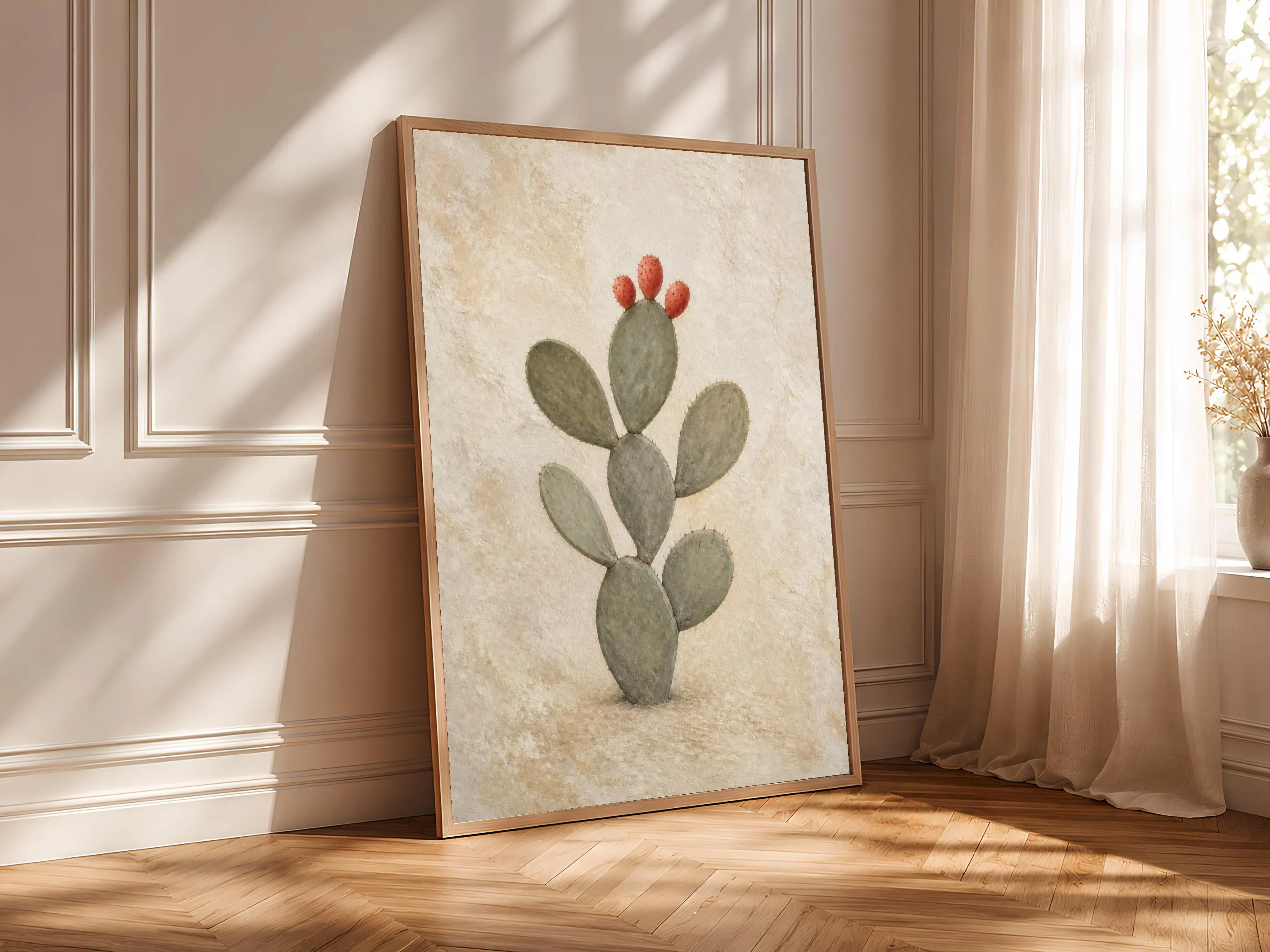 Prickly Pear Wall Art, Coral Cactus Lime Fresco Print – Calm Wall Art by Artsify thumbnail 4