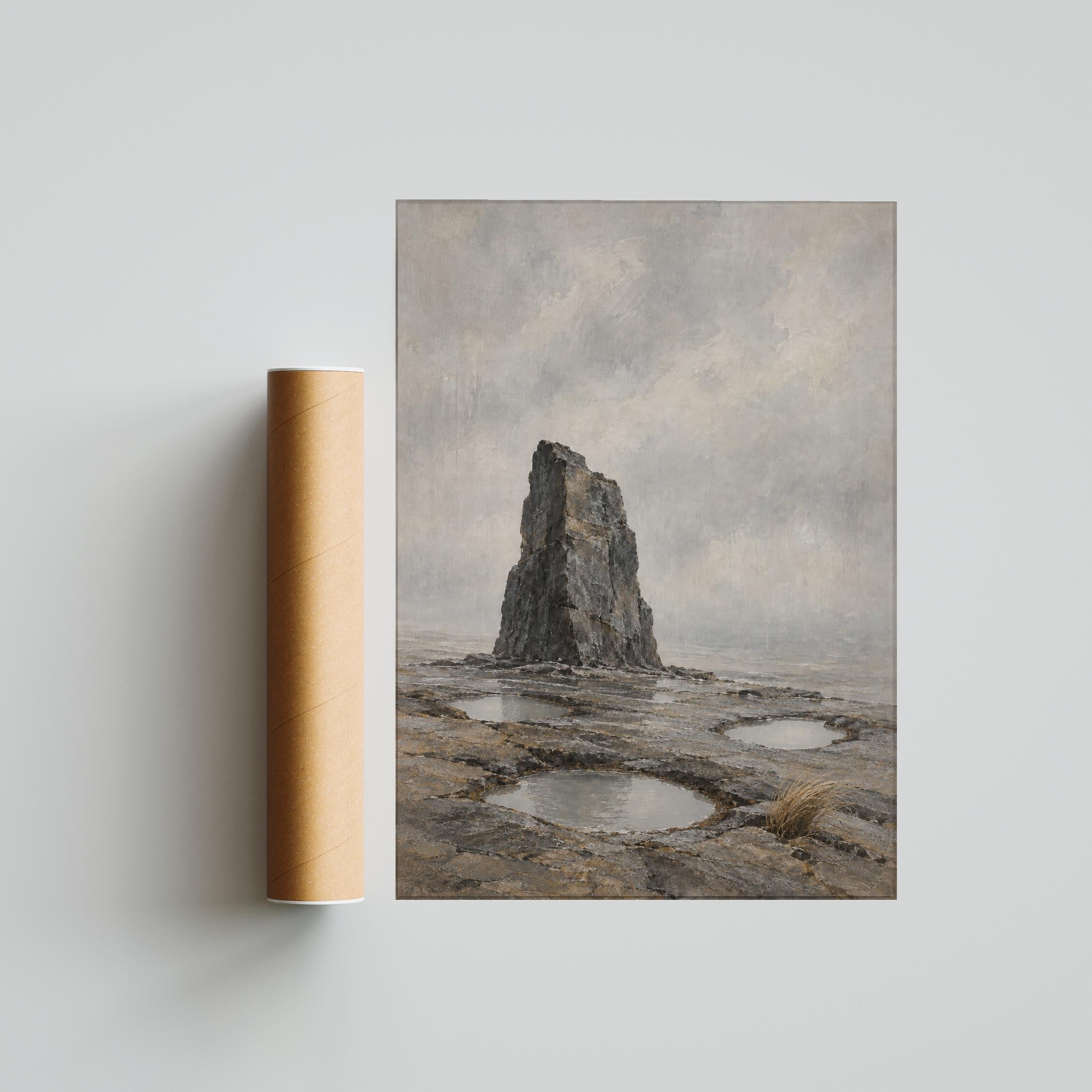 Rainy Basalt Shore Wall Art, Minimalist Coastal Japandi Painting – Calm Wall Art by Artsify thumbnail 5