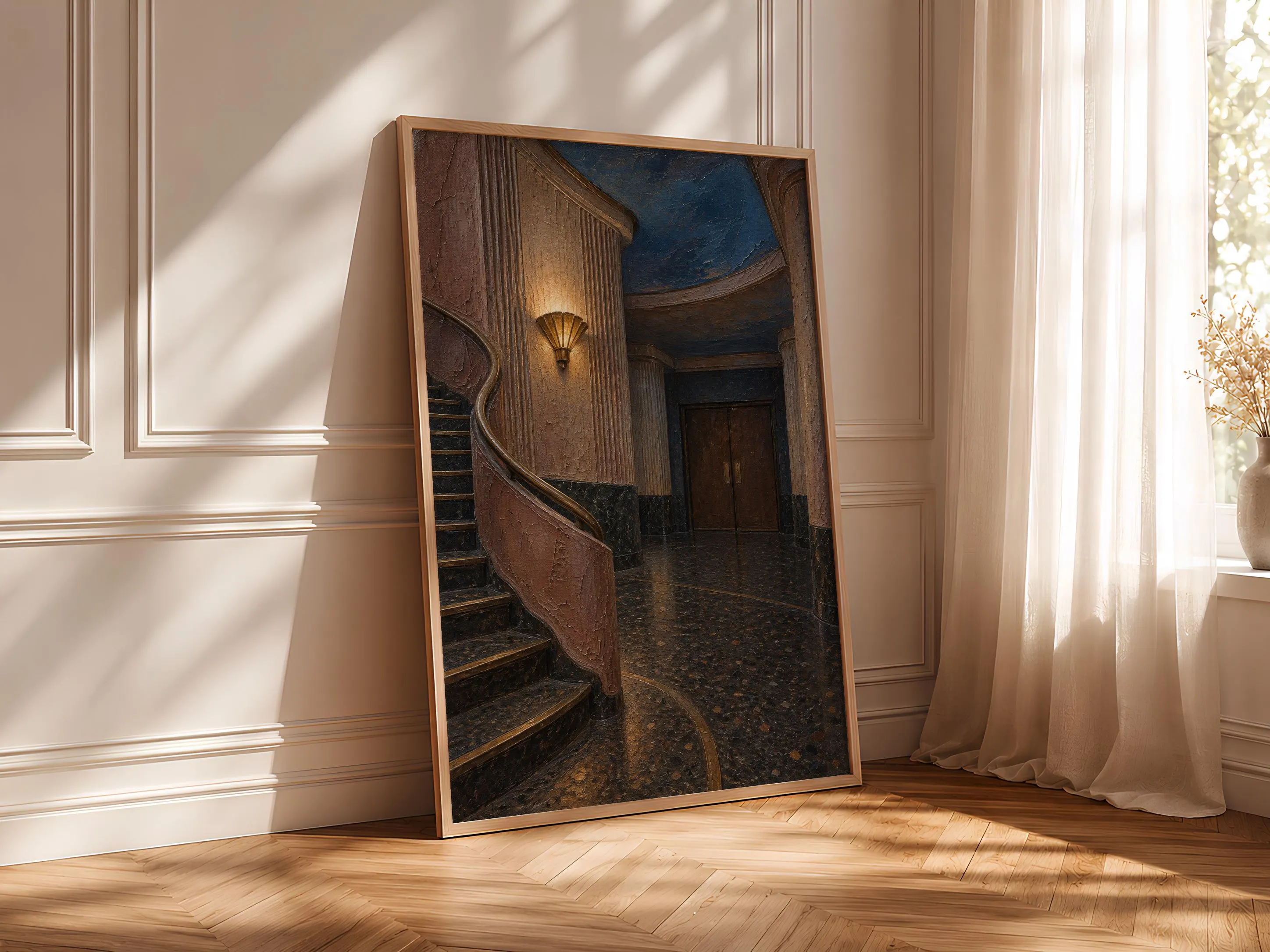 Art Deco Cinema Vestibule Wall Art, Blue Hour Oil Painting, Theater Decor – Calm Wall Art by Artsify thumbnail 4