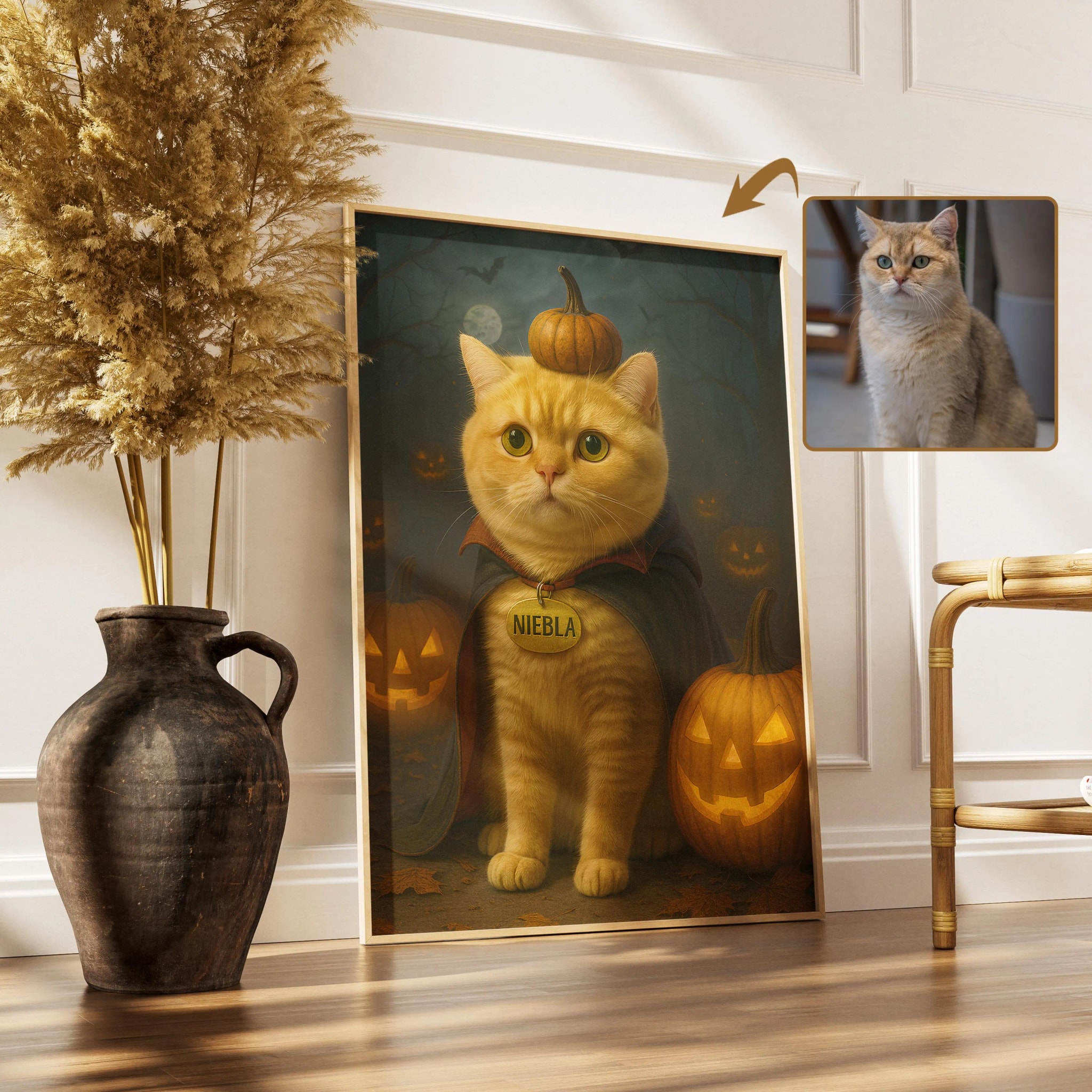 Custom Halloween Pet Portrait: Spooky Dog & Cat Art Print, New Year's Gift – Calm Wall Art by Artsify thumbnail 2