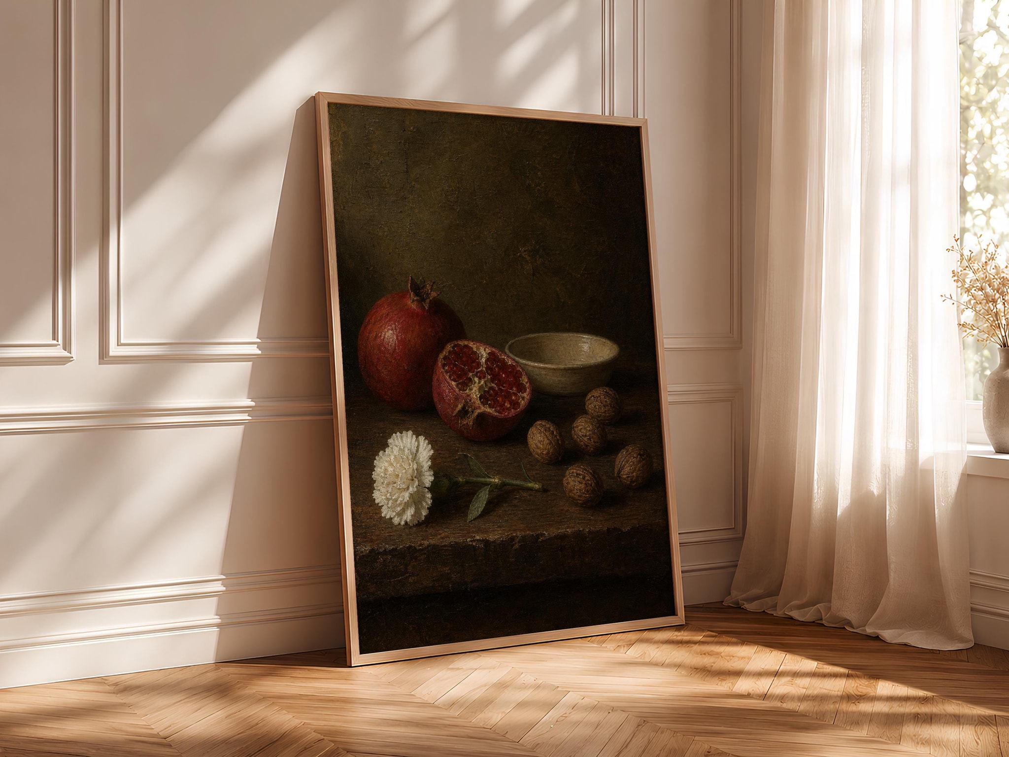 Pomegranate Still Life Print, Dark Academia Wall Art, Walnut Kitchen Poster, Moody Pantry Decor, Housewarming Gift – Calm Wall Art by Artsify thumbnail 4
