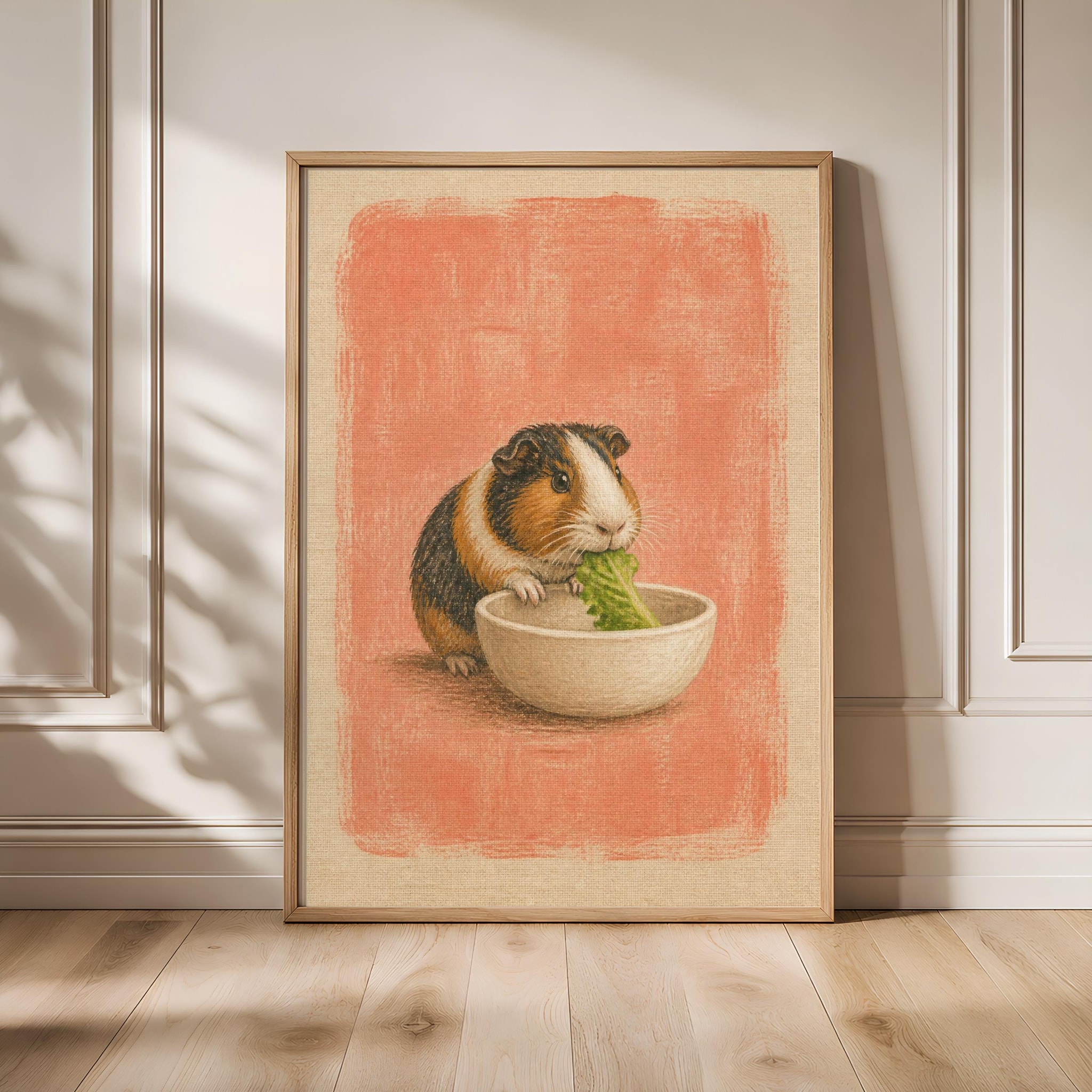 Funny Guinea Pig Kitchen Art, Salad Bowl Pet, Minimalist Cavy Print – Calm Wall Art by Artsify