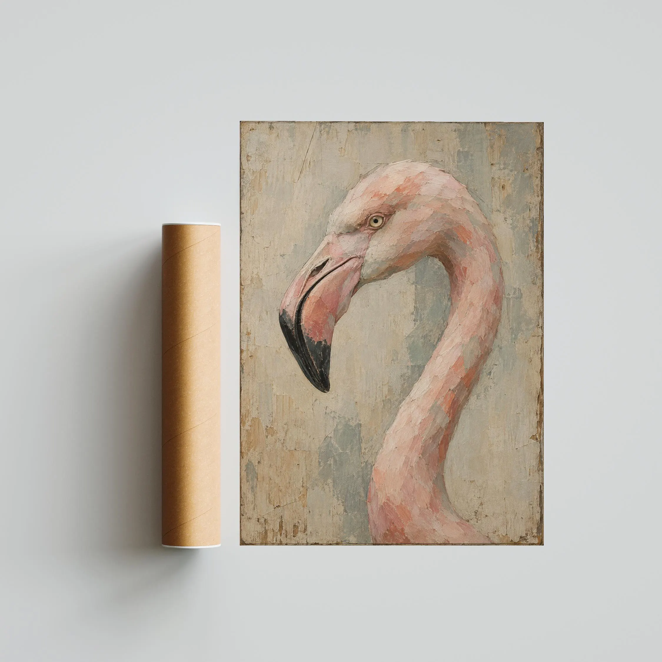 Cubist Flamingo Wall Art, Abstract Geometric Tropical Bird Portrait, Muted Pink Decor – Calm Wall Art by Artsify thumbnail 5