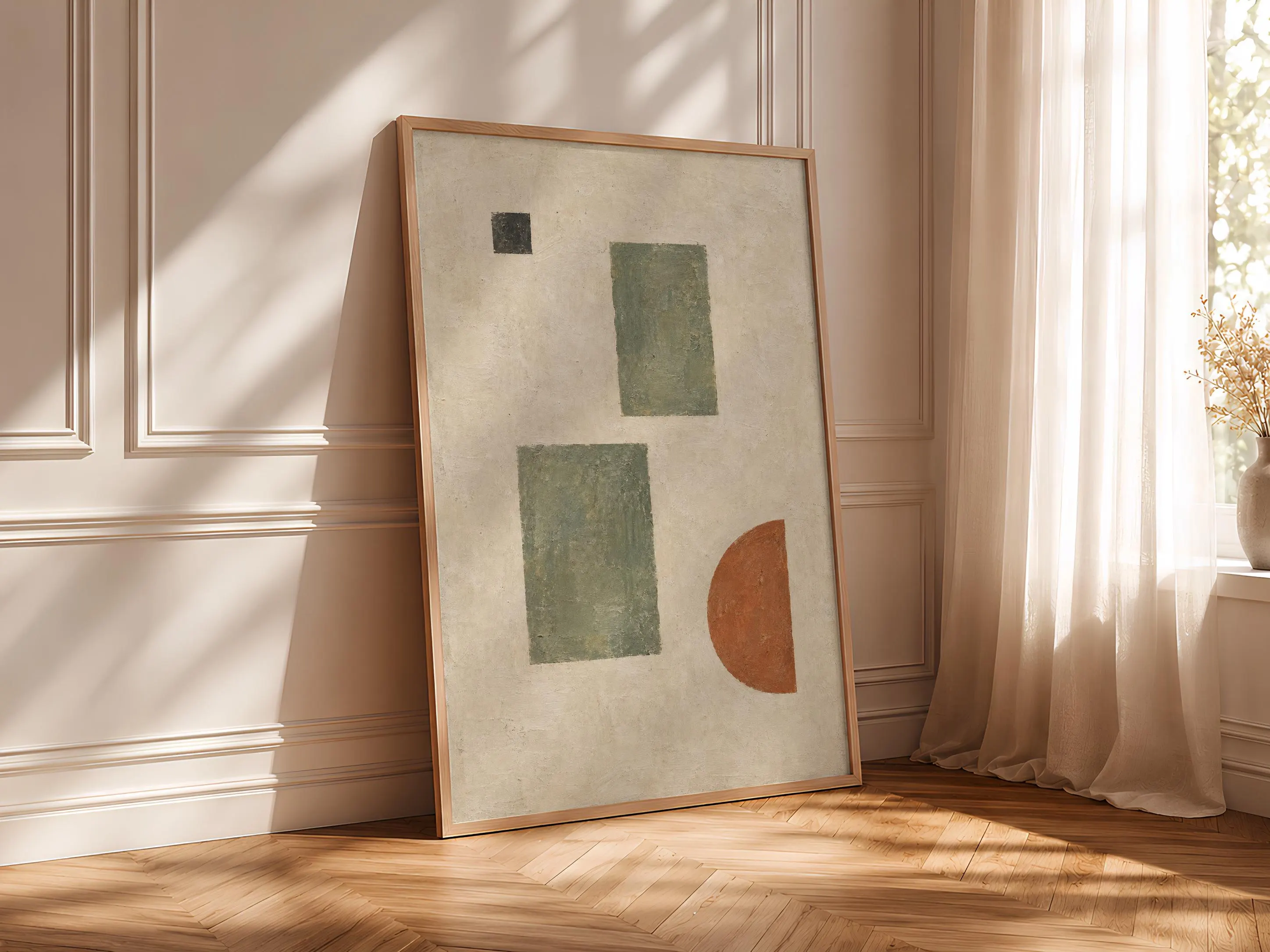Sage and Terracotta Wall Art, Balanced Shapes Abstract Print – Calm Wall Art by Artsify thumbnail 4