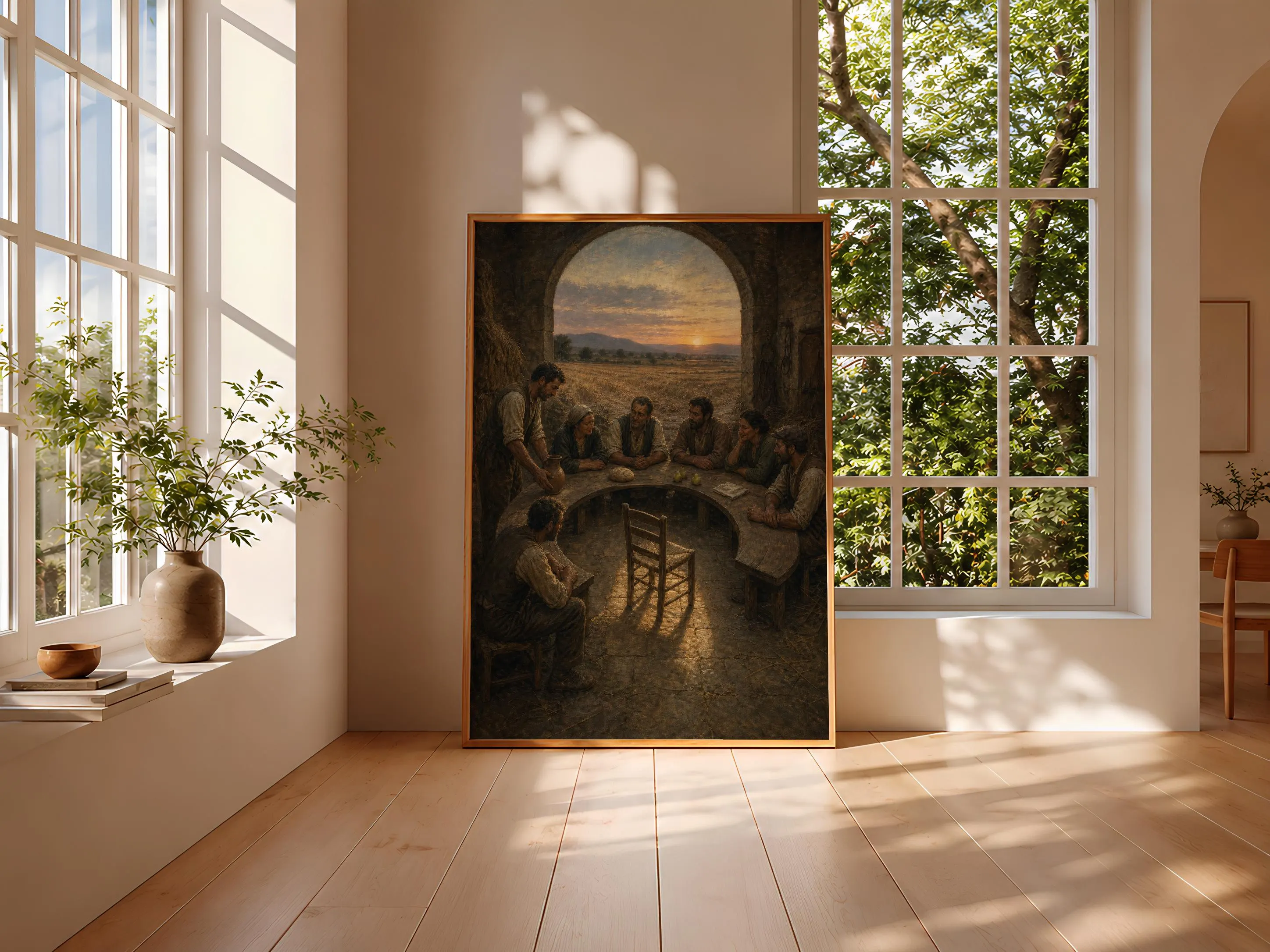 Harvest Supper Wall Art, Rustic Spiritual Dining Room Painting, Golden Hour Print – Calm Wall Art by Artsify thumbnail 3