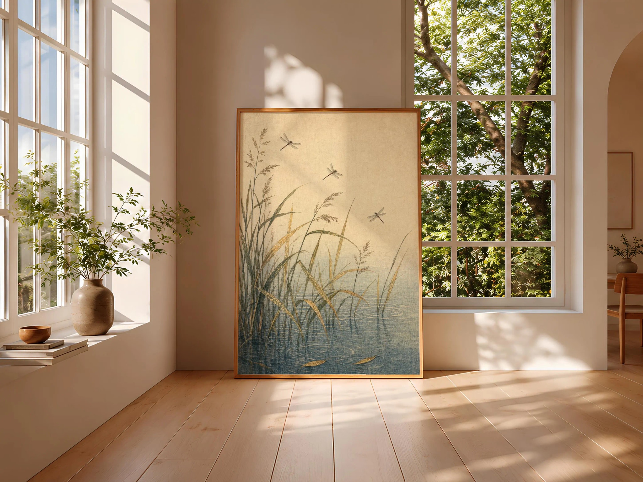 Japanese Dragonfly Print, Vintage Insect Wall Art, Reed Pond Nature Poster, Japandi Botanical Decor, Housewarming Gift – Calm Wall Art by Artsify thumbnail 3