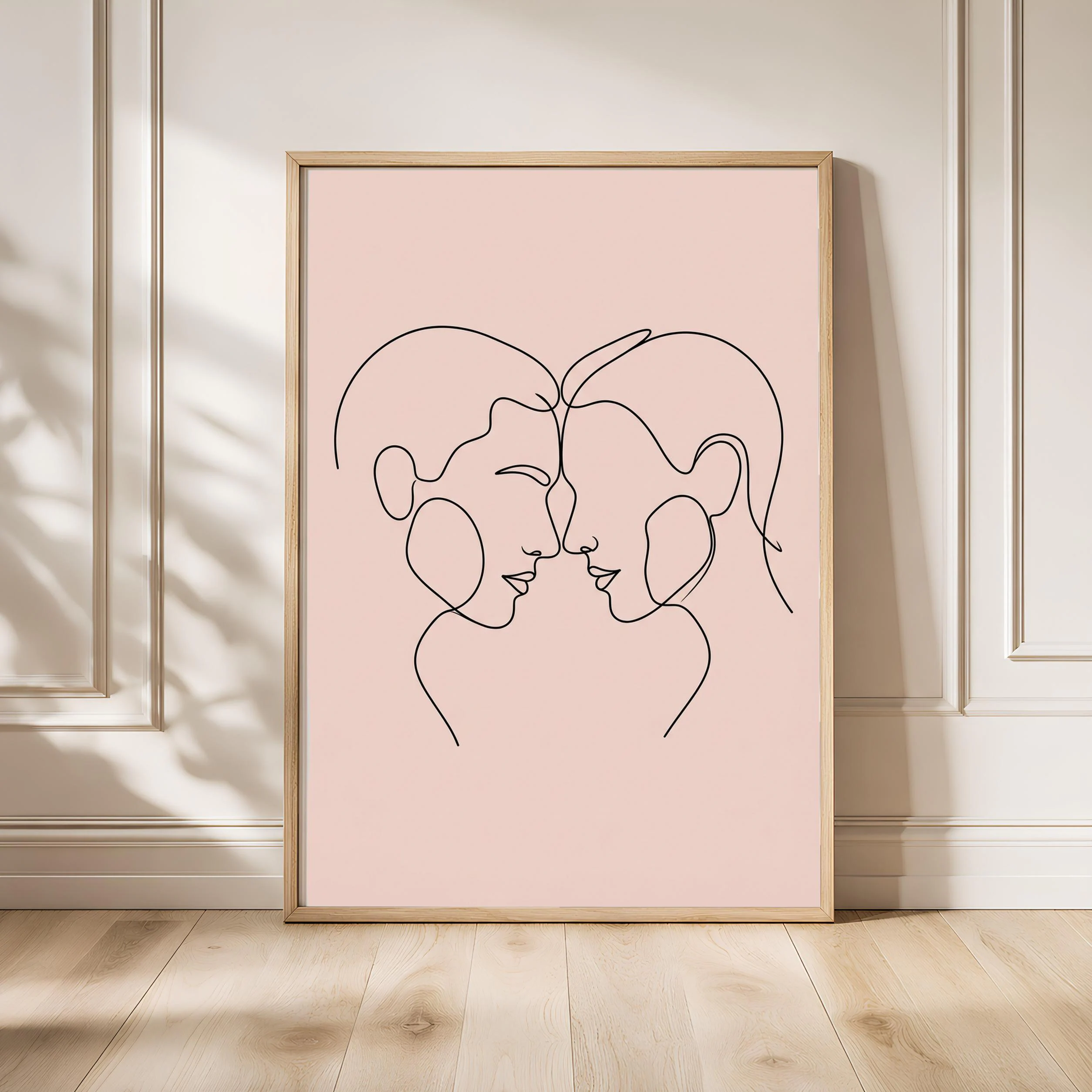 Line Art Couple Print, Minimalist One Line Portrait Poster, Blush Wall Art, Modern Art Gift – Calm Wall Art by Artsify