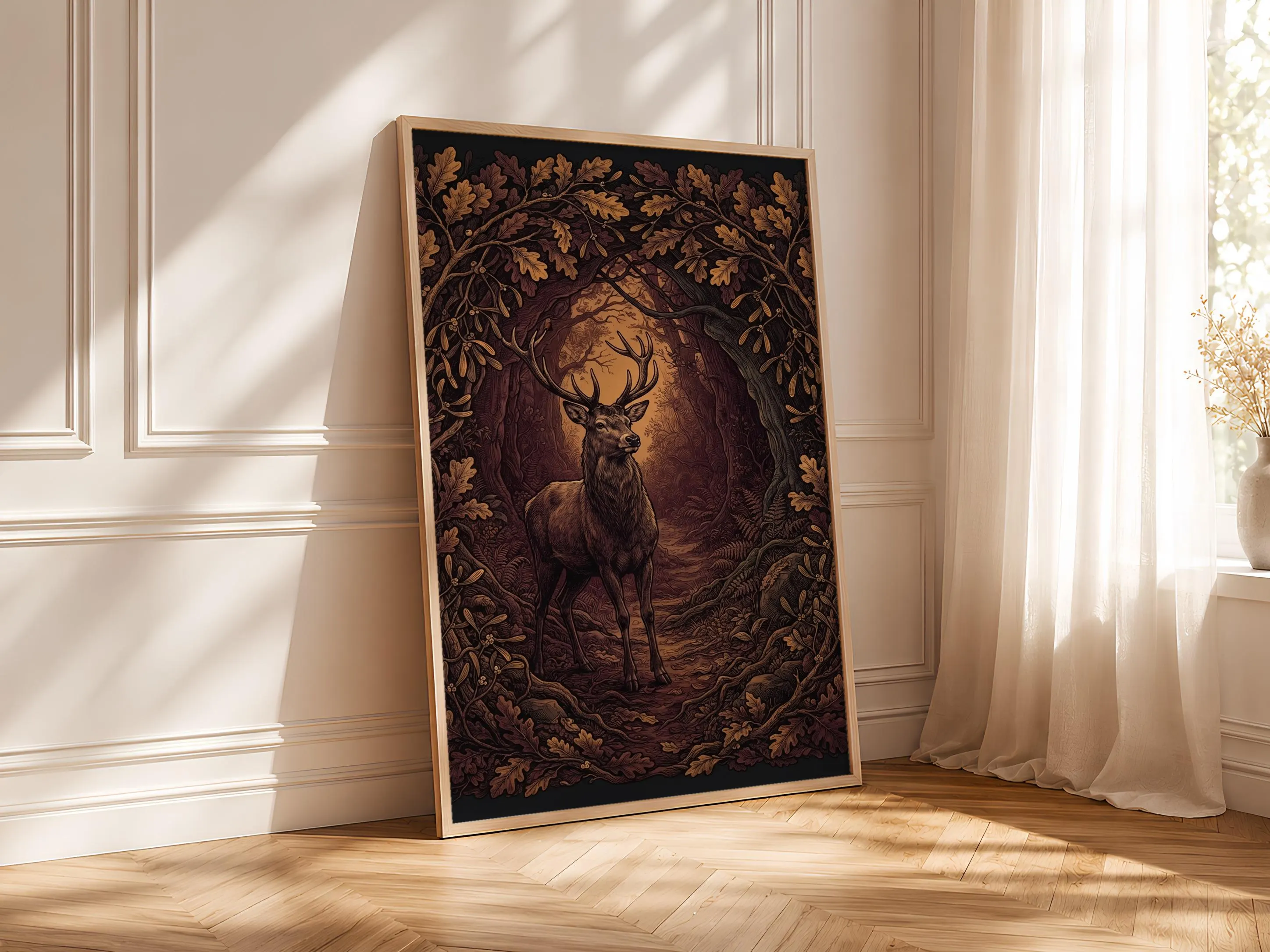 William Morris Stag Print, Woodland Animal Wall Art, Arts and Crafts Forest Poster, Cottagecore Wildlife Decor, Housewarming Gift – Calm Wall Art by Artsify thumbnail 4