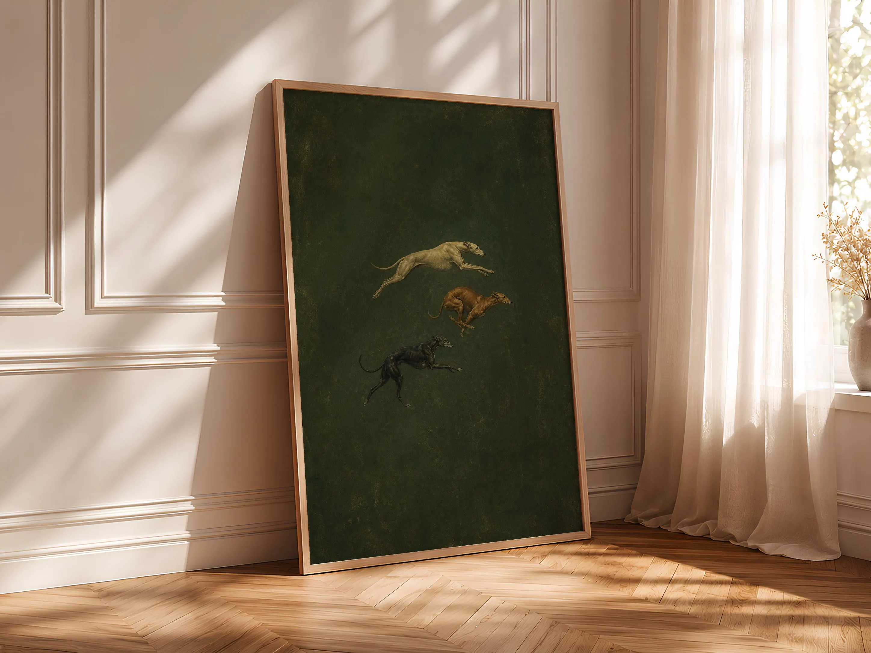 Greyhound Wall Art, Moss Green Minimalist Dog Painting, Vintage Sighthound Print, Housewarming Gift – Calm Wall Art by Artsify thumbnail 4