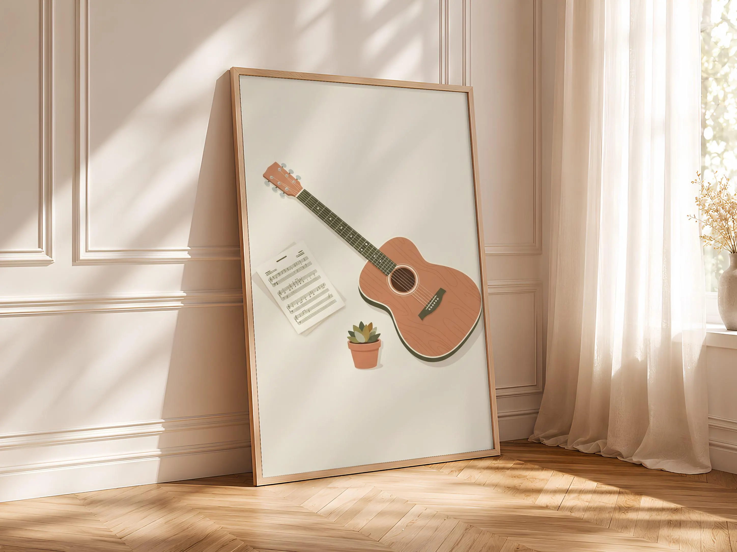 Acoustic Guitar Print, Japandi Music Room Poster, Terracotta Wall Art, Musician Gift, Housewarming Gift – Calm Wall Art by Artsify thumbnail 4
